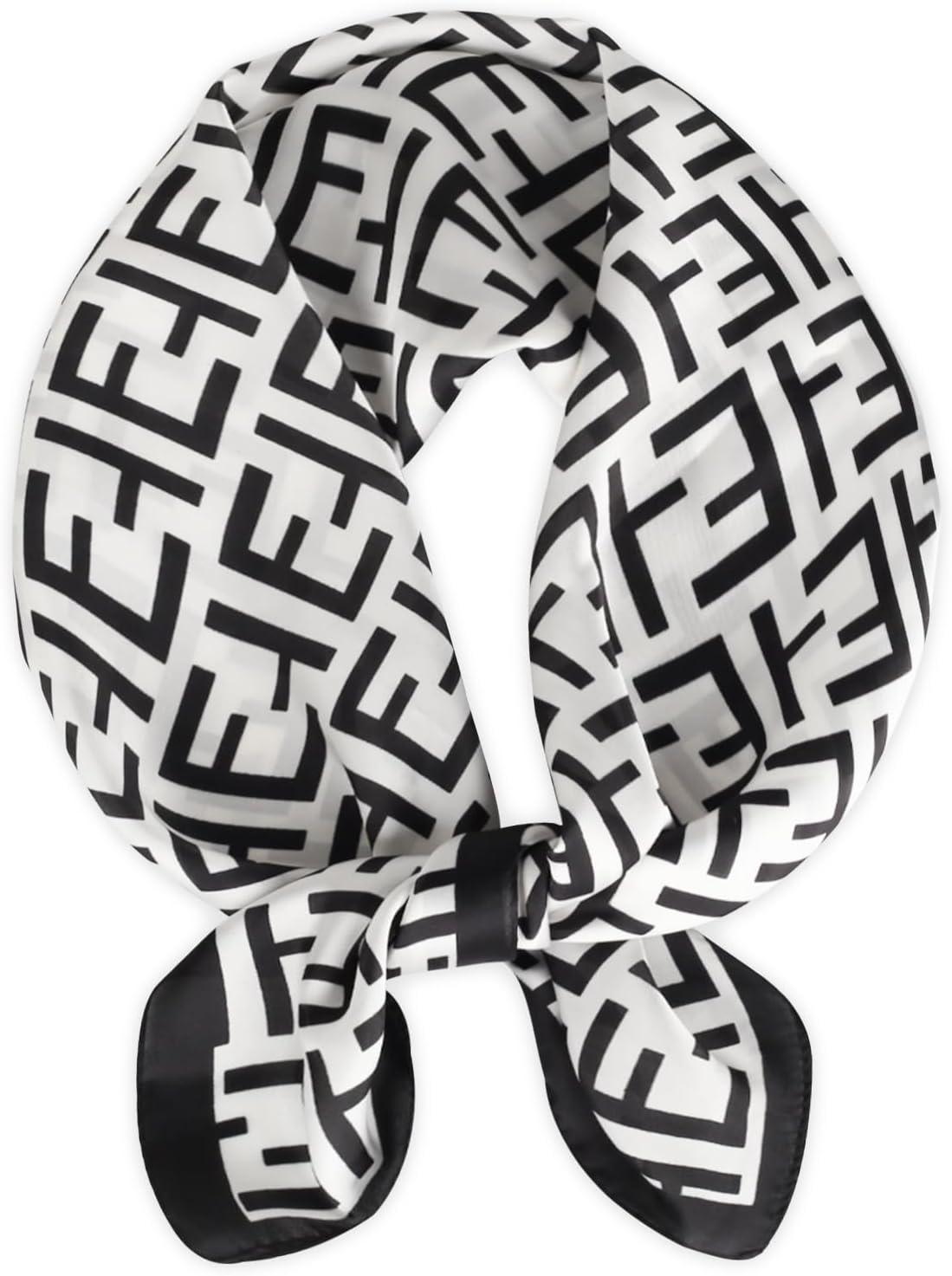 imageEXTREE Silk Feeling Scarf Medium Square Satin Head Scarf Sleeping Hair Wrapping for Women 275  275 inchesEt Stylish Letters Blac