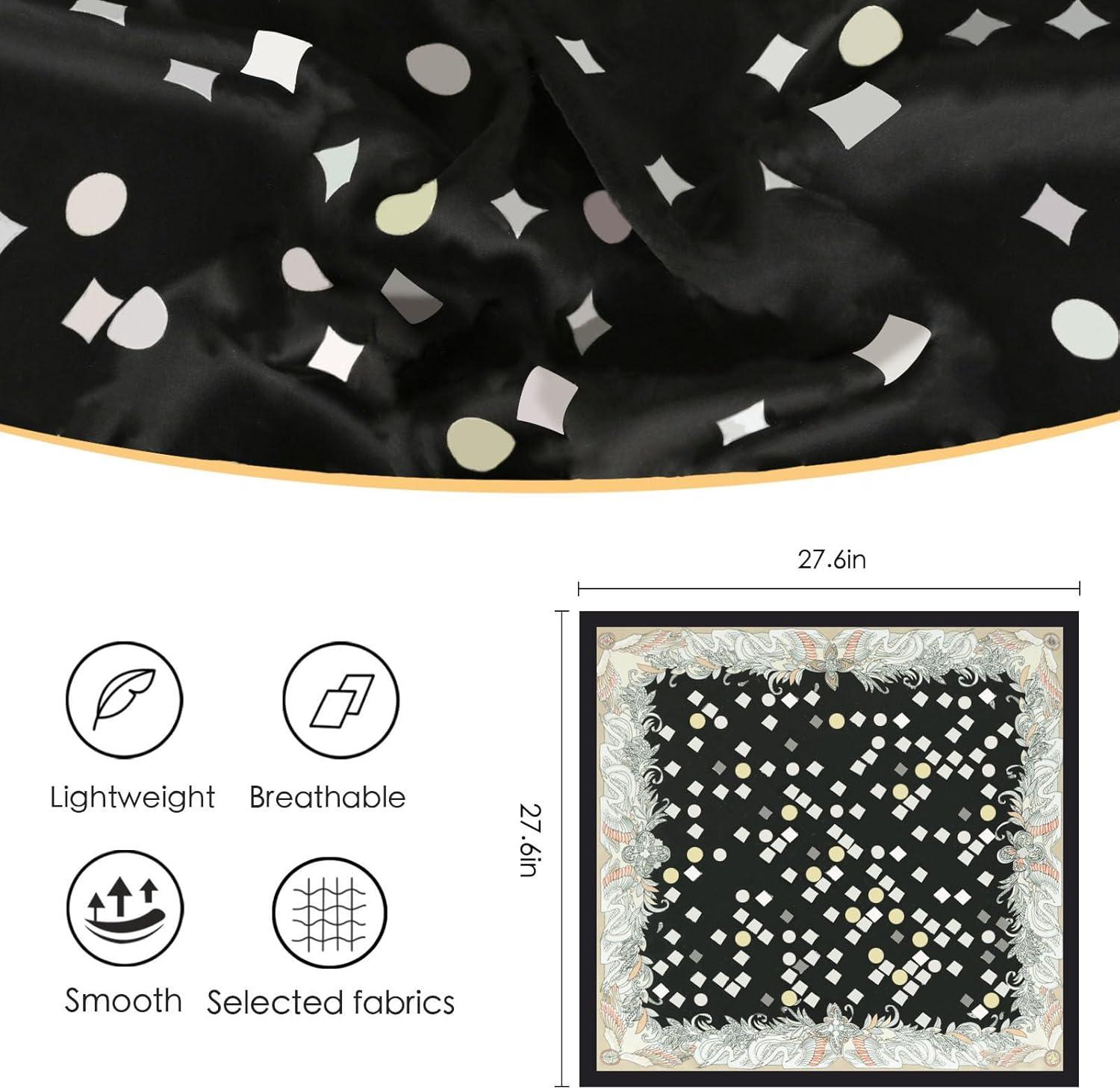 imageEXTREE Silk Feeling Scarf Medium Square Satin Head Scarf Sleeping Hair Wrapping for Women 275  275 inchesFour Leaf Clover Black