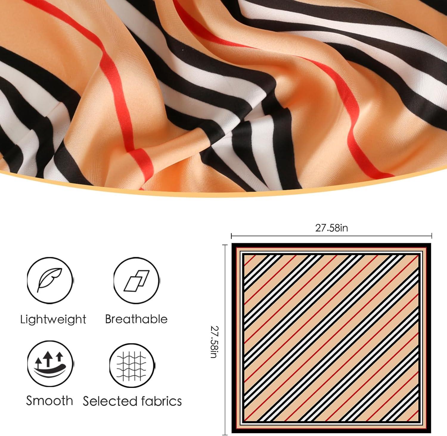 imageEXTREE Silk Feeling Scarf Medium Square Satin Head Scarf Sleeping Hair Wrapping for Women 275  275 inchesGeometric Lines