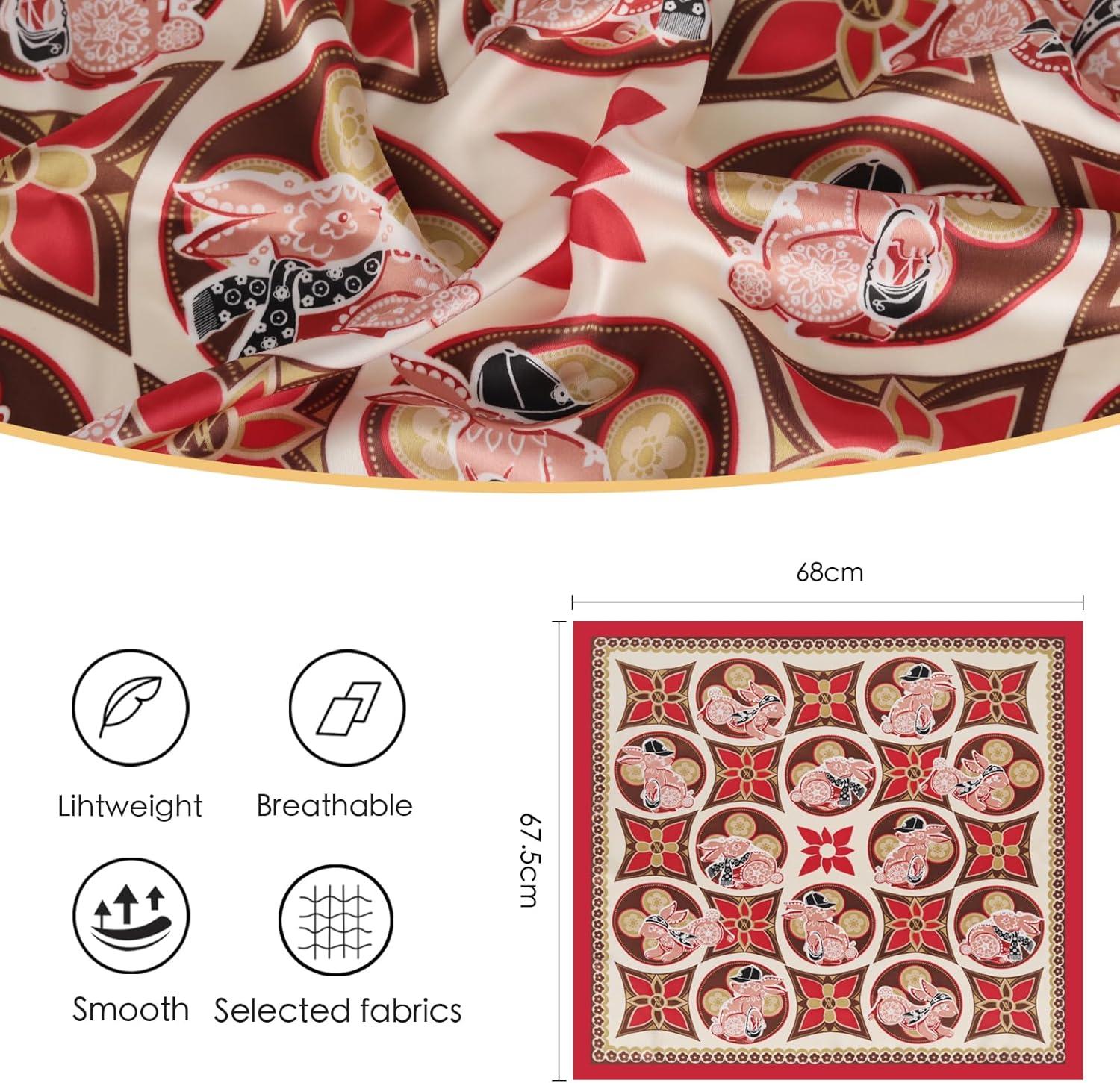 imageEXTREE Silk Feeling Scarf Medium Square Satin Head Scarf Sleeping Hair Wrapping for Women 275  275 inchesGinger Yellow With Red Edge