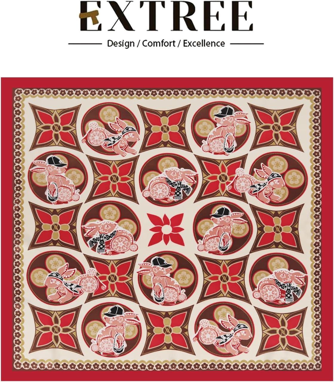 imageEXTREE Silk Feeling Scarf Medium Square Satin Head Scarf Sleeping Hair Wrapping for Women 275  275 inchesGinger Yellow With Red Edge