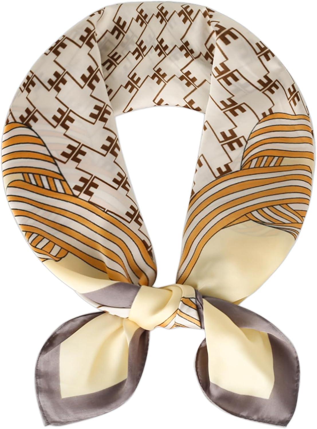 imageEXTREE Silk Feeling Scarf Medium Square Satin Head Scarf Sleeping Hair Wrapping for Women 275  275 inchesGray Edge