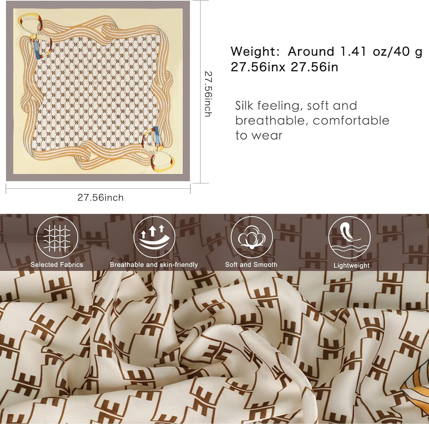 imageEXTREE Silk Feeling Scarf Medium Square Satin Head Scarf Sleeping Hair Wrapping for Women 275  275 inchesGray Edge