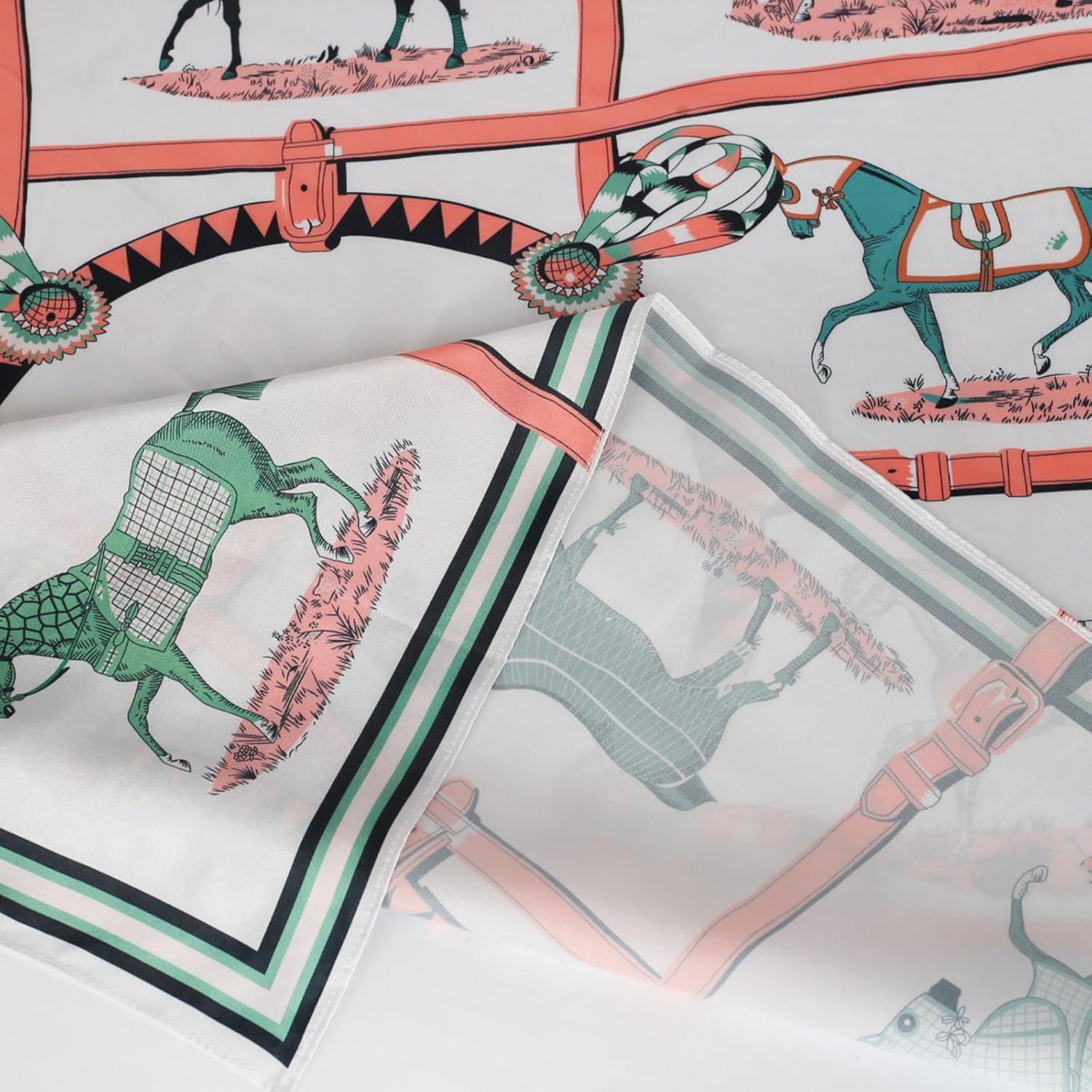 imageEXTREE Silk Feeling Scarf Medium Square Satin Head Scarf Sleeping Hair Wrapping for Women 275  275 inchesHorse Armor