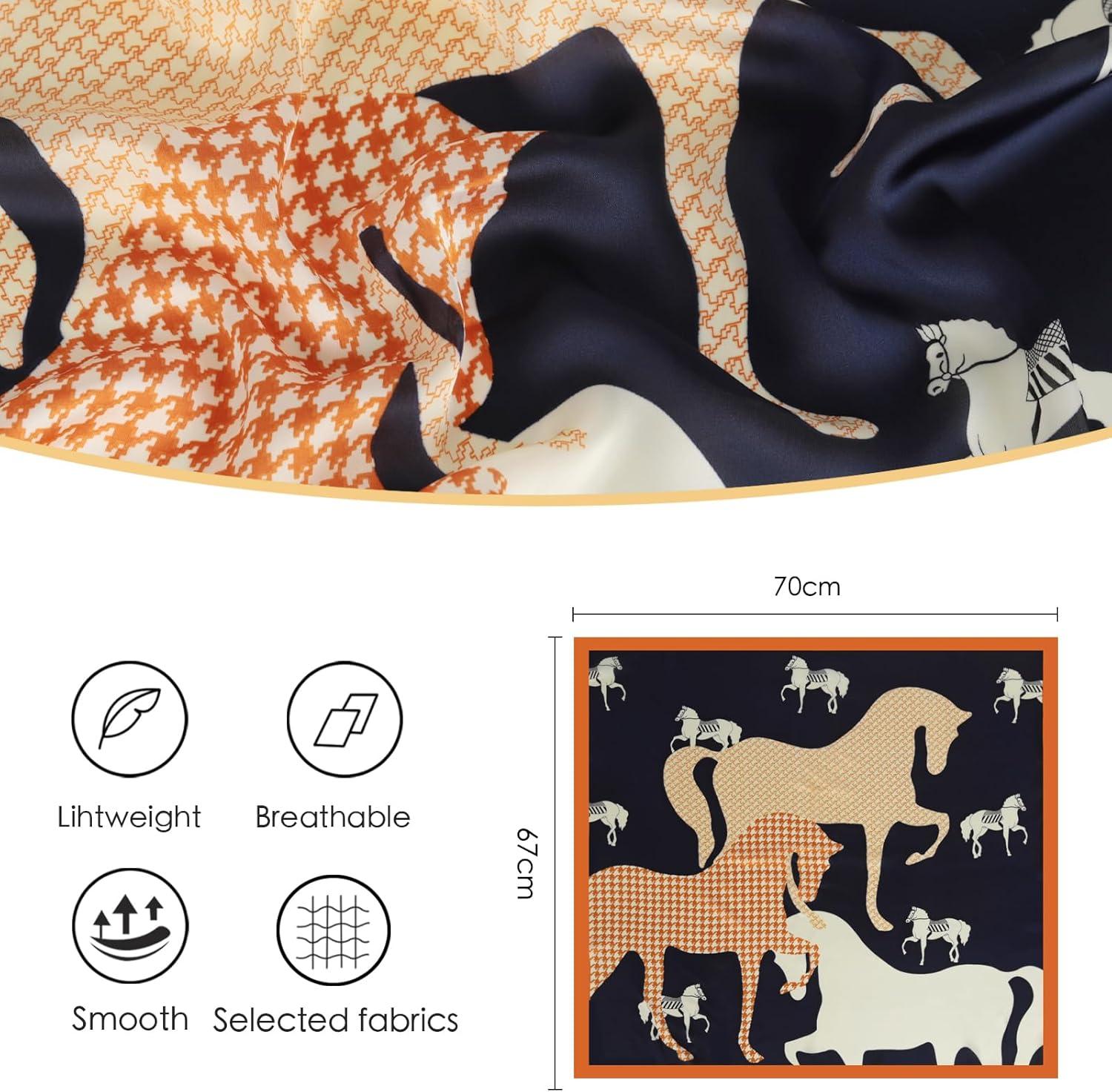 imageEXTREE Silk Feeling Scarf Medium Square Satin Head Scarf Sleeping Hair Wrapping for Women 275  275 inchesHoundstooth Pony Navy Blue Bottom