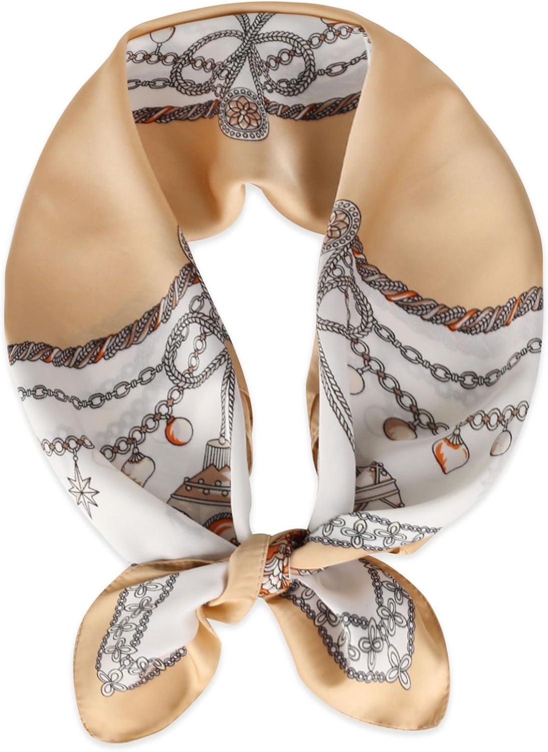 imageEXTREE Silk Feeling Scarf Medium Square Satin Head Scarf Sleeping Hair Wrapping for Women 275  275 inchesKhaki Lace