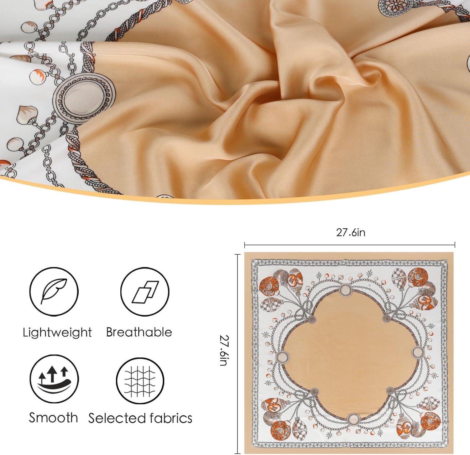 imageEXTREE Silk Feeling Scarf Medium Square Satin Head Scarf Sleeping Hair Wrapping for Women 275  275 inchesKhaki Lace