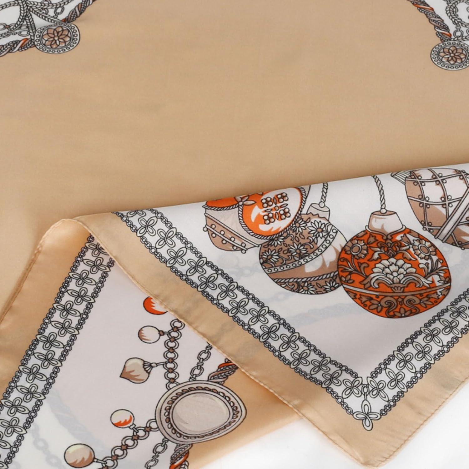 imageEXTREE Silk Feeling Scarf Medium Square Satin Head Scarf Sleeping Hair Wrapping for Women 275  275 inchesKhaki Lace