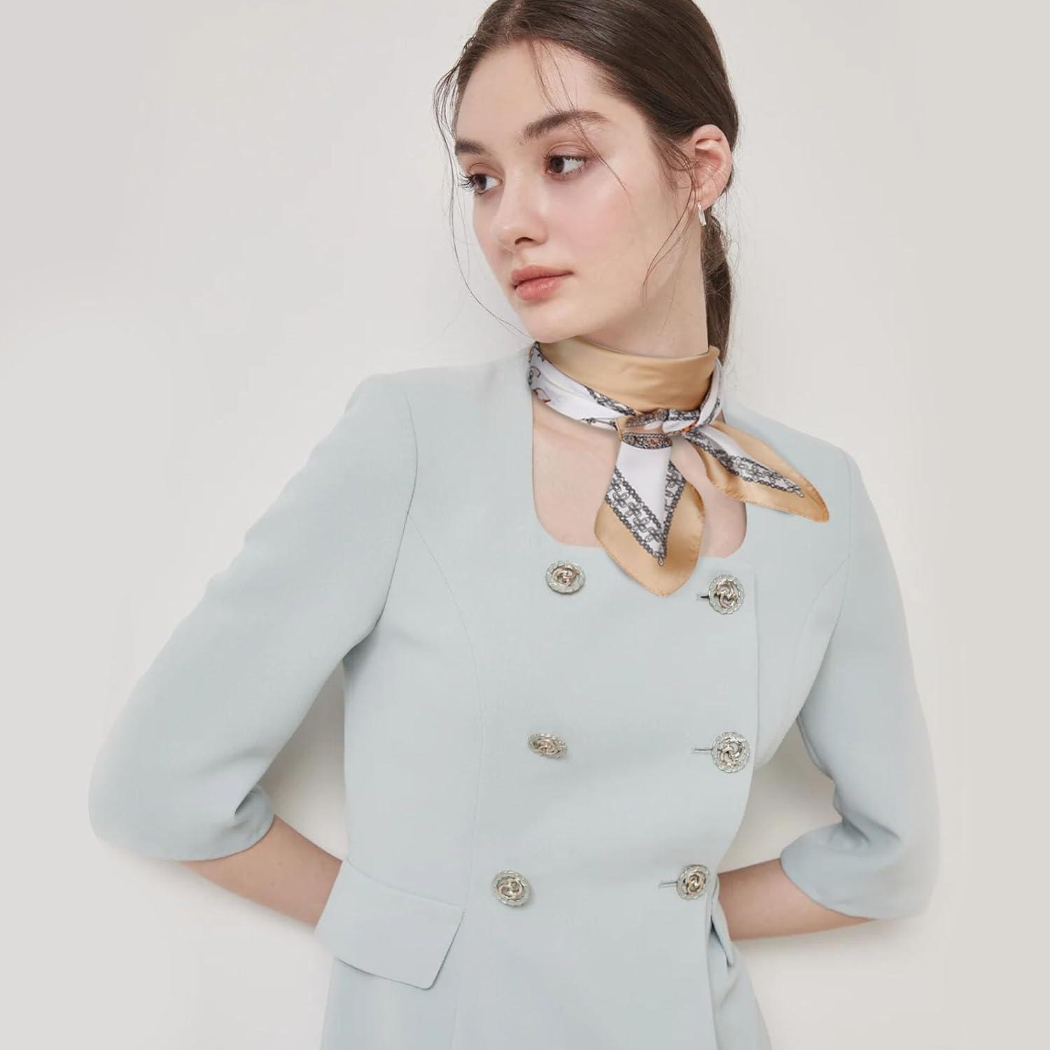 imageEXTREE Silk Feeling Scarf Medium Square Satin Head Scarf Sleeping Hair Wrapping for Women 275  275 inchesKhaki Lace