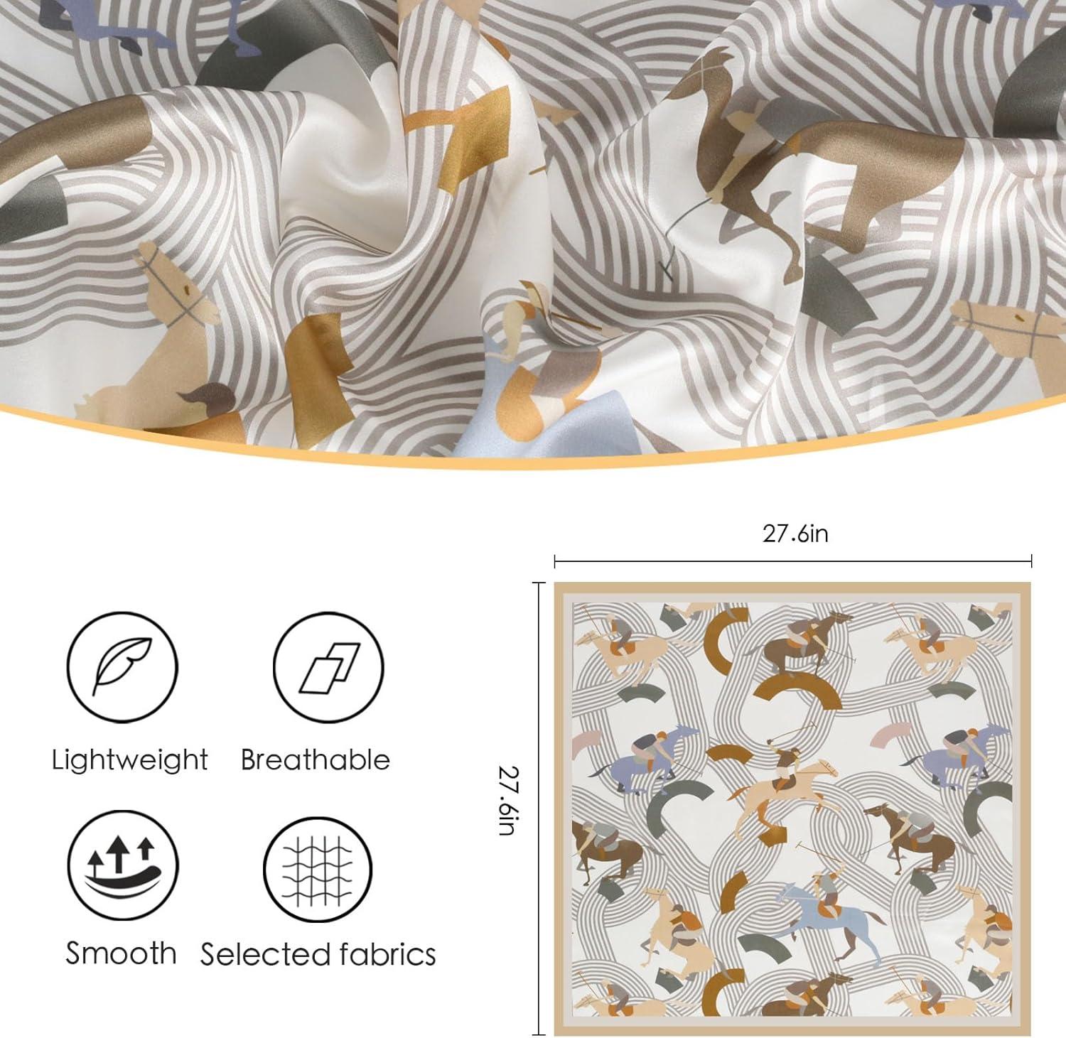 imageEXTREE Silk Feeling Scarf Medium Square Satin Head Scarf Sleeping Hair Wrapping for Women 275  275 inchesKnight Coffee Side