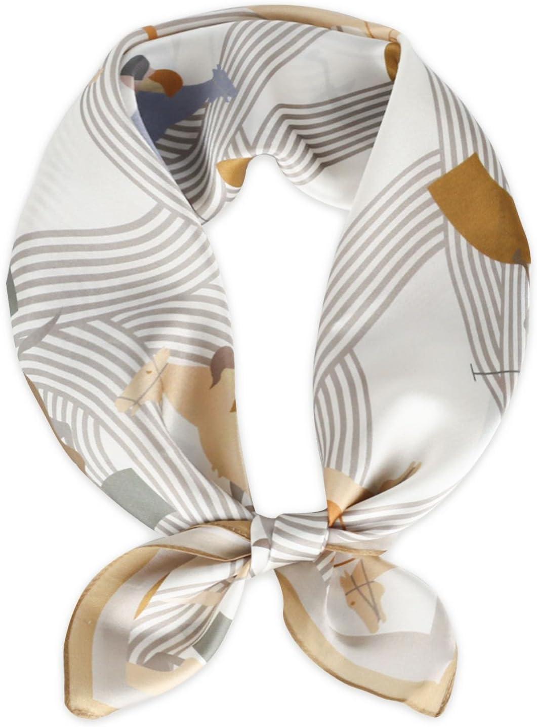 imageEXTREE Silk Feeling Scarf Medium Square Satin Head Scarf Sleeping Hair Wrapping for Women 275  275 inchesKnight Coffee Side