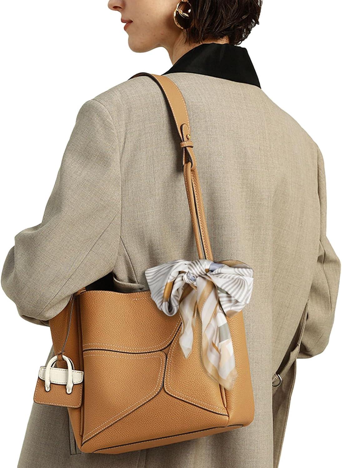 imageEXTREE Silk Feeling Scarf Medium Square Satin Head Scarf Sleeping Hair Wrapping for Women 275  275 inchesKnight Coffee Side