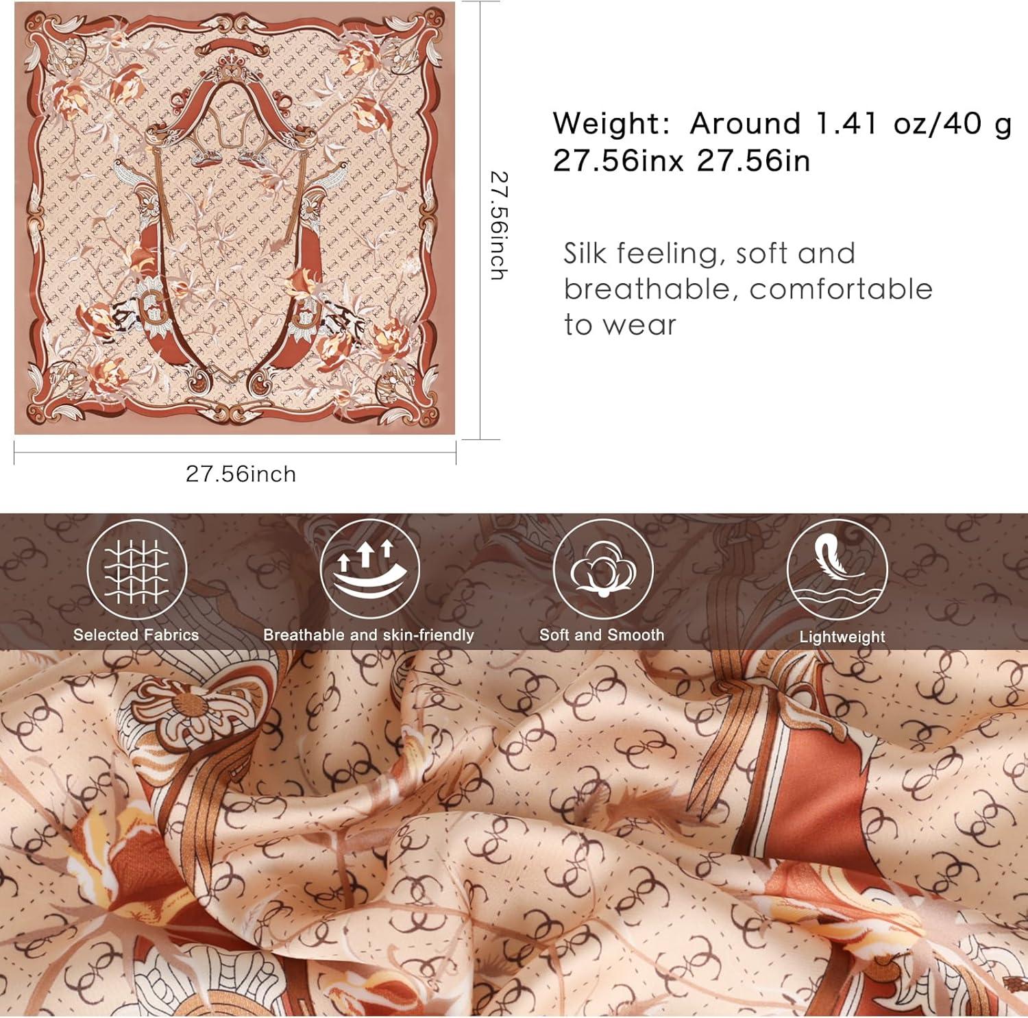 imageEXTREE Silk Feeling Scarf Medium Square Satin Head Scarf Sleeping Hair Wrapping for Women 275  275 inchesLight Brown Double Ring