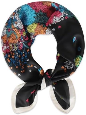 imageEXTREE Silk Feeling Scarf Medium Square Satin Head Scarf Sleeping Hair Wrapping for Women 275  275 inchesLight Floral Dress