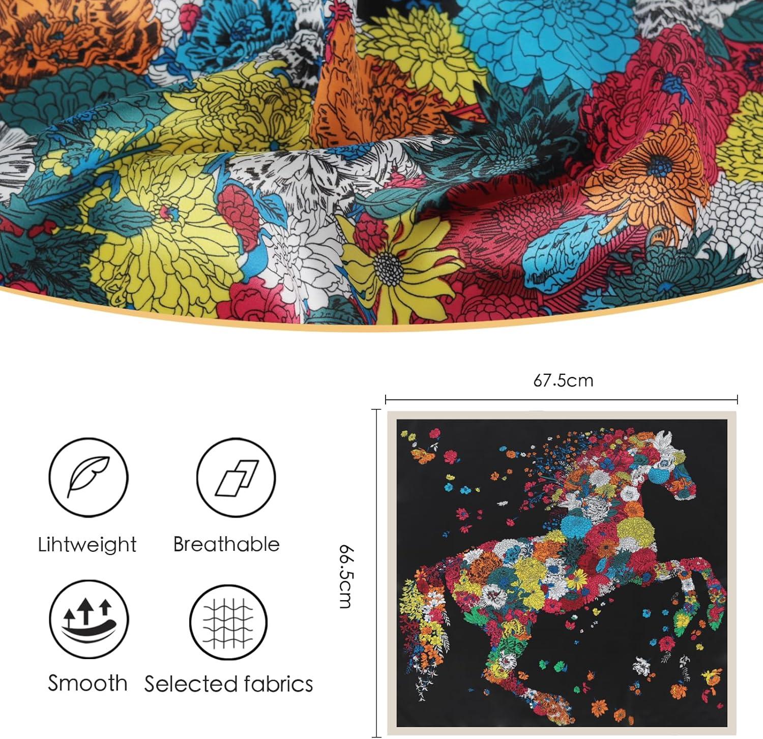imageEXTREE Silk Feeling Scarf Medium Square Satin Head Scarf Sleeping Hair Wrapping for Women 275  275 inchesLight Floral Dress