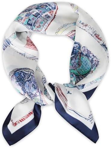 imageEXTREE Silk Feeling Scarf Medium Square Satin Head Scarf Sleeping Hair Wrapping for Women 275  275 inchesLine Drawing Horse Head White and Blue