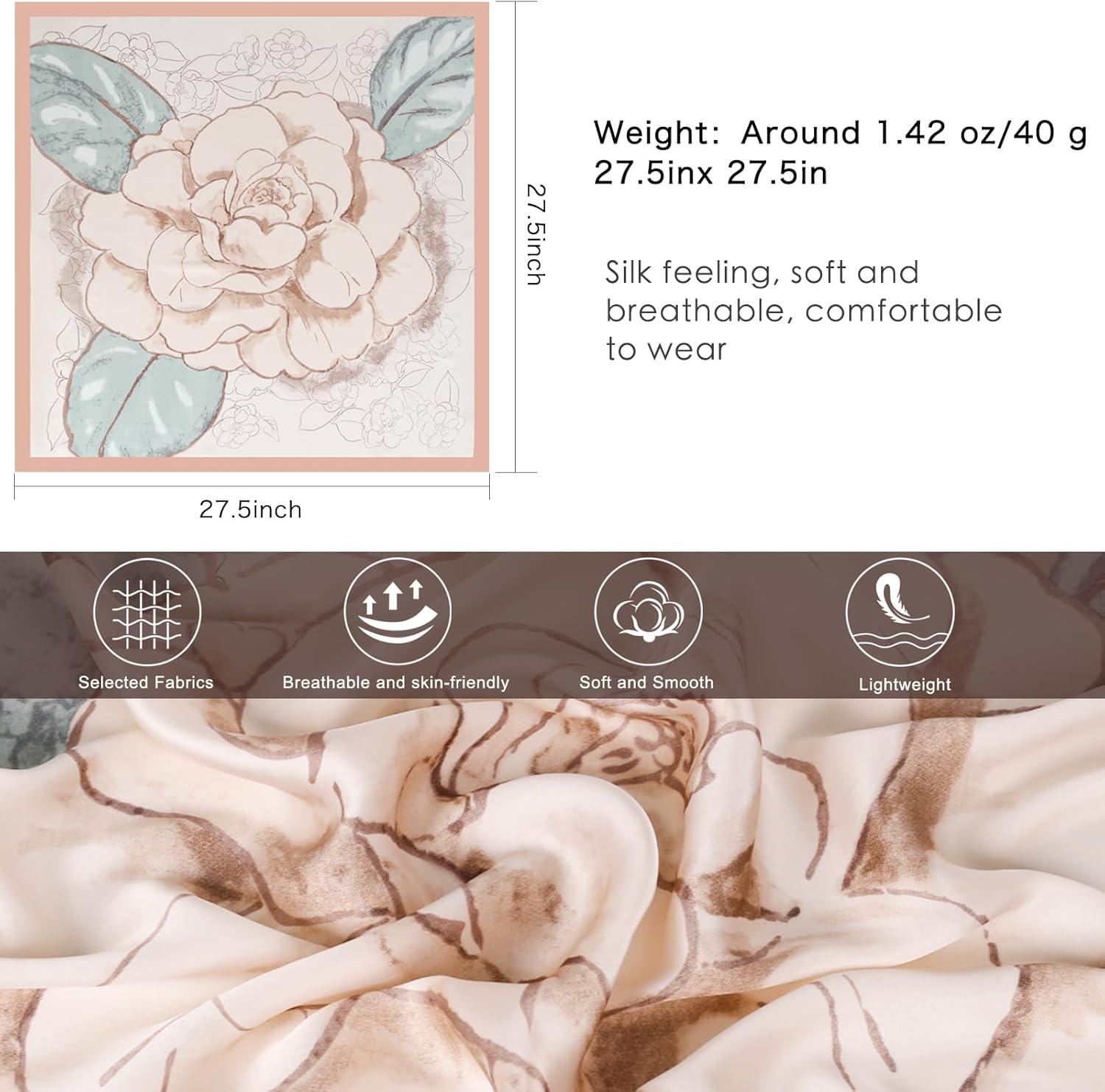 imageEXTREE Silk Feeling Scarf Medium Square Satin Head Scarf Sleeping Hair Wrapping for Women 275  275 inchesLine Drawing Peony Light Pink