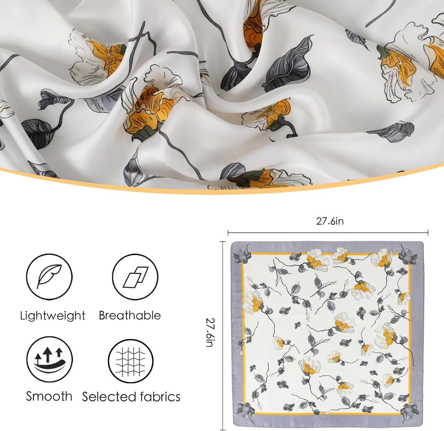 imageEXTREE Silk Feeling Scarf Medium Square Satin Head Scarf Sleeping Hair Wrapping for Women 275  275 inchesMedium Lemon Yellow Petals and Branches