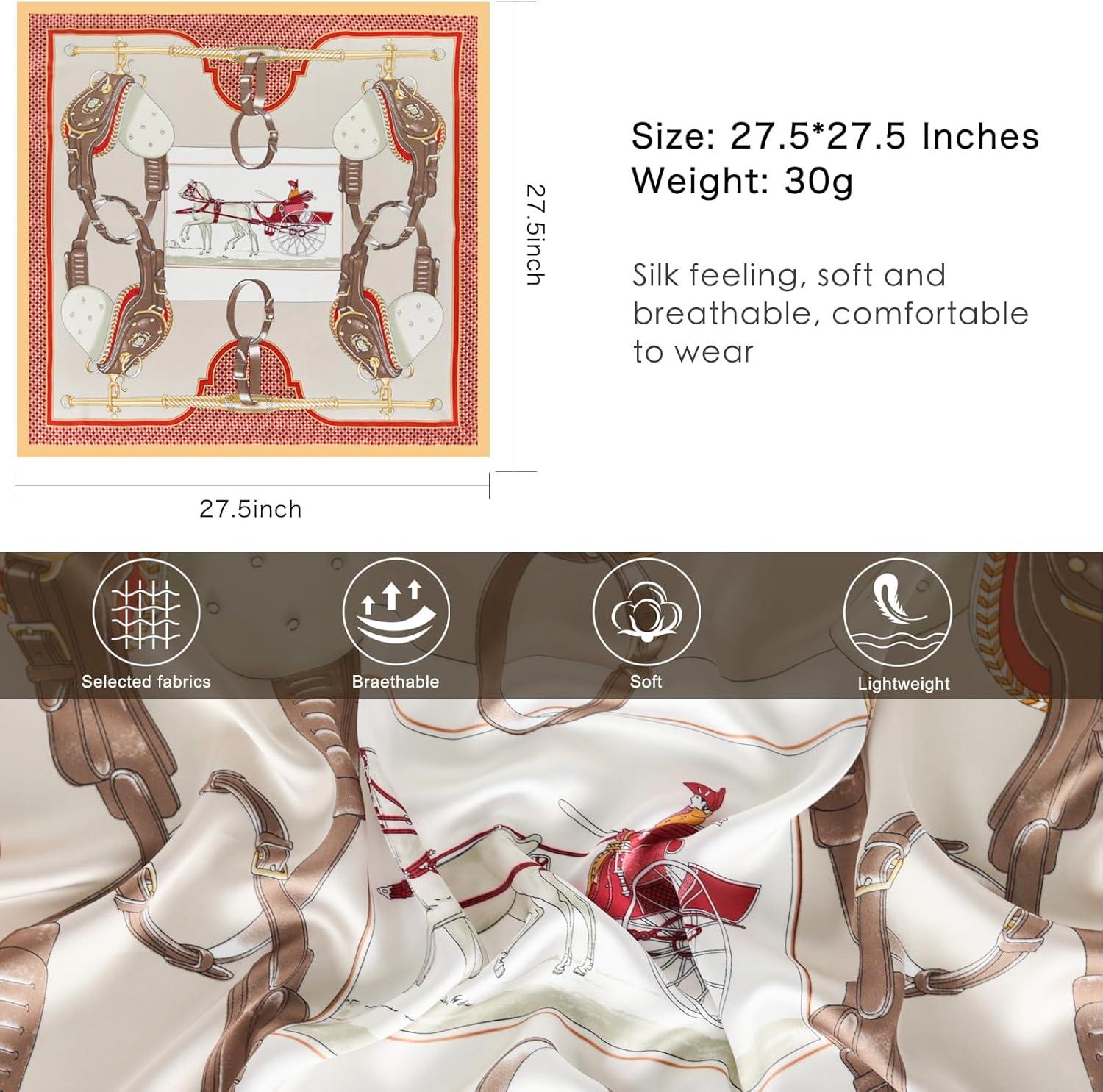 imageEXTREE Silk Feeling Scarf Medium Square Satin Head Scarf Sleeping Hair Wrapping for Women 275  275 inchesMr Carriage Offwhite