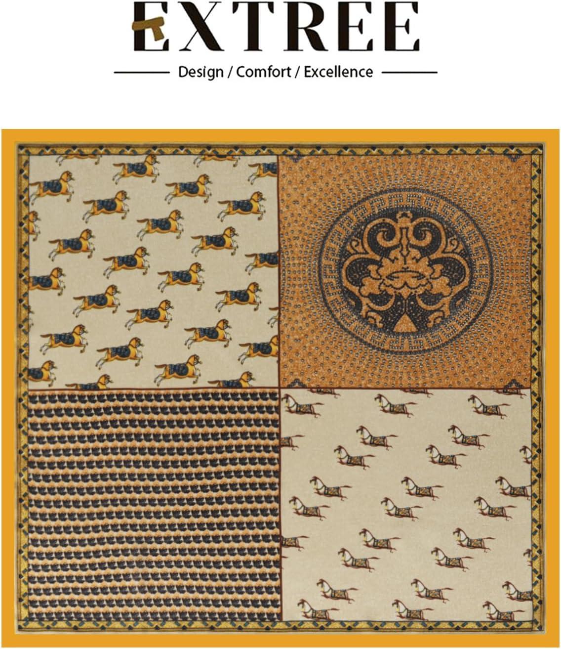 imageEXTREE Silk Feeling Scarf Medium Square Satin Head Scarf Sleeping Hair Wrapping for Women 275  275 inchesOrange Horse Galloping