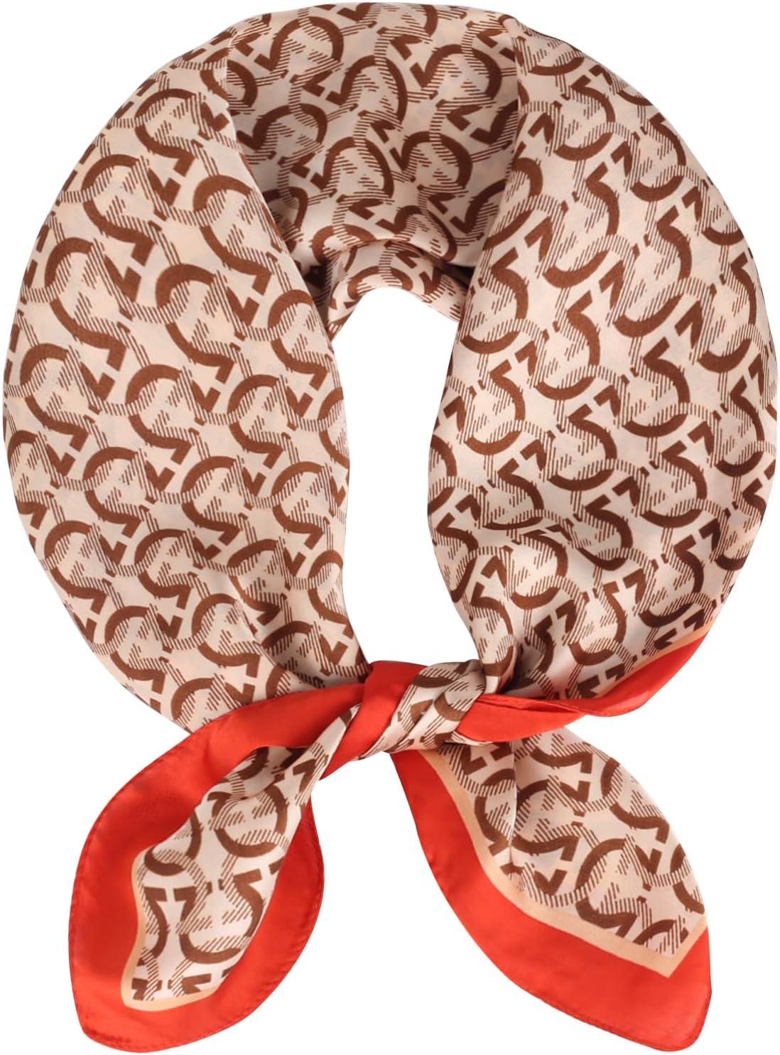 imageEXTREE Silk Feeling Scarf Medium Square Satin Head Scarf Sleeping Hair Wrapping for Women 275  275 inchesOrange Semicircle Pattern