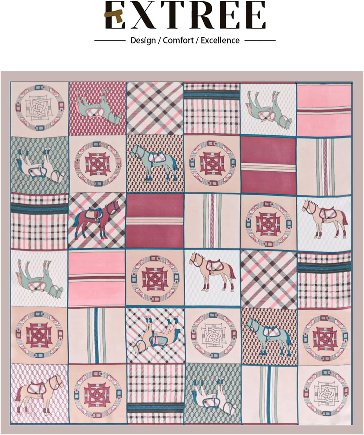 imageEXTREE Silk Feeling Scarf Medium Square Satin Head Scarf Sleeping Hair Wrapping for Women 275  275 inchesPink Pony