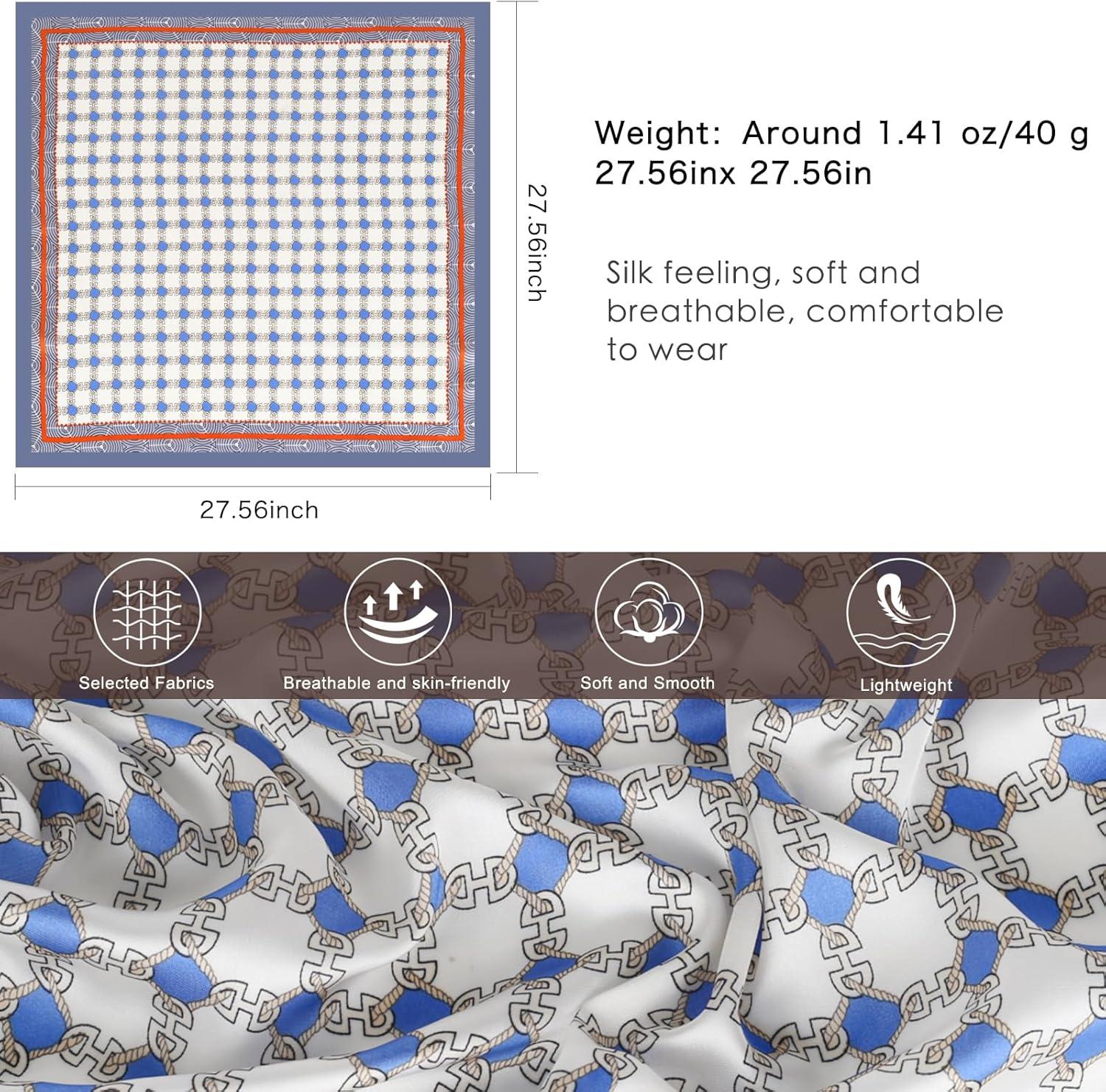 imageEXTREE Silk Feeling Scarf Medium Square Satin Head Scarf Sleeping Hair Wrapping for Women 275  275 inchesPlaid Blue