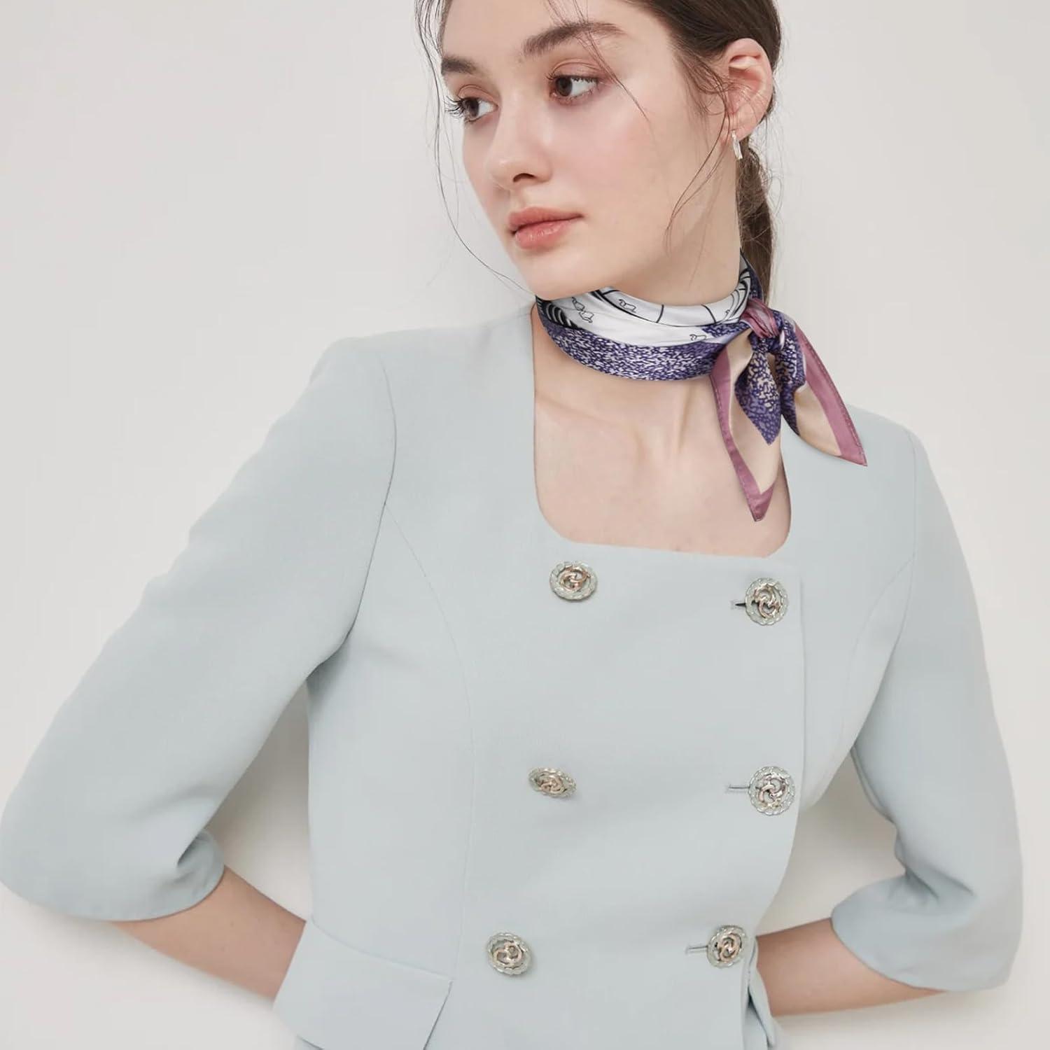 imageEXTREE Silk Feeling Scarf Medium Square Satin Head Scarf Sleeping Hair Wrapping for Women 275  275 inchesPurple Carriag