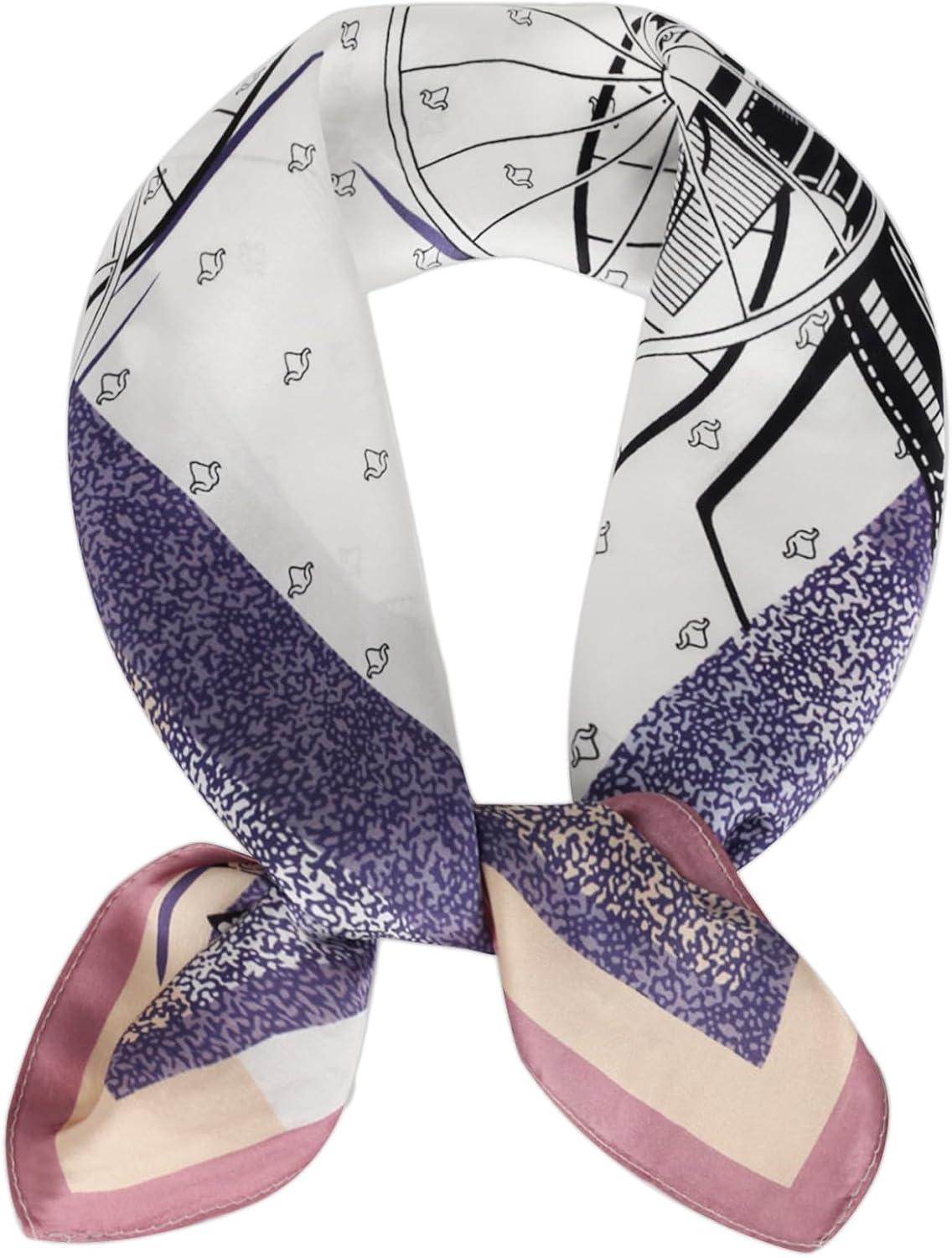 imageEXTREE Silk Feeling Scarf Medium Square Satin Head Scarf Sleeping Hair Wrapping for Women 275  275 inchesPurple Carriag