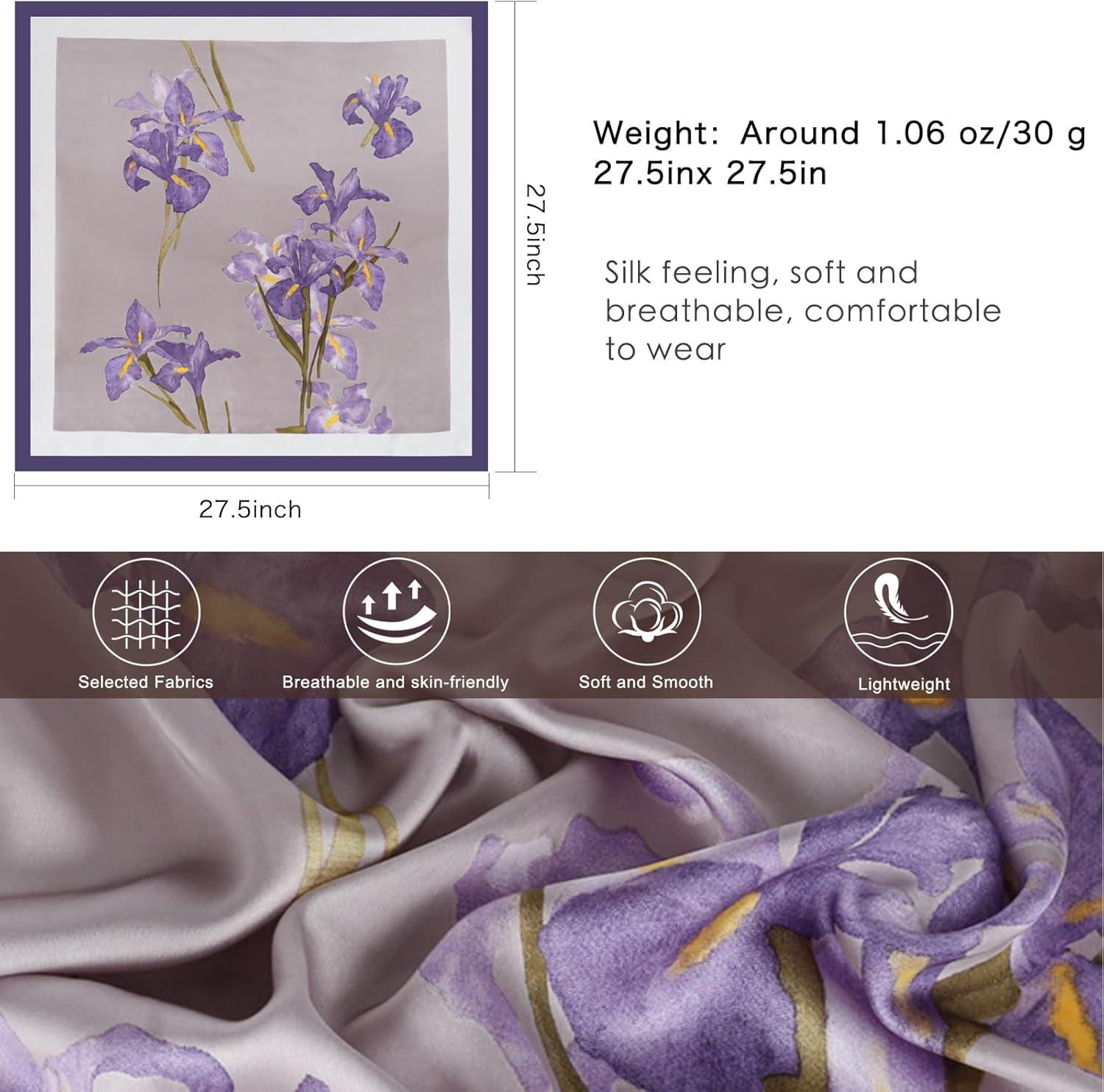 imageEXTREE Silk Feeling Scarf Medium Square Satin Head Scarf Sleeping Hair Wrapping for Women 275  275 inchesPurple Oriole