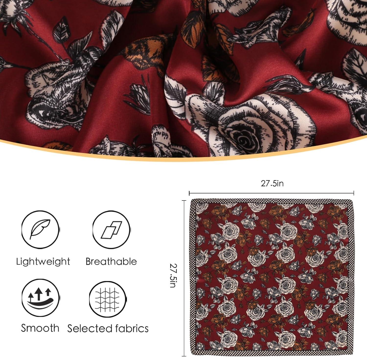 imageEXTREE Silk Feeling Scarf Medium Square Satin Head Scarf Sleeping Hair Wrapping for Women 275  275 inchesRed Flower