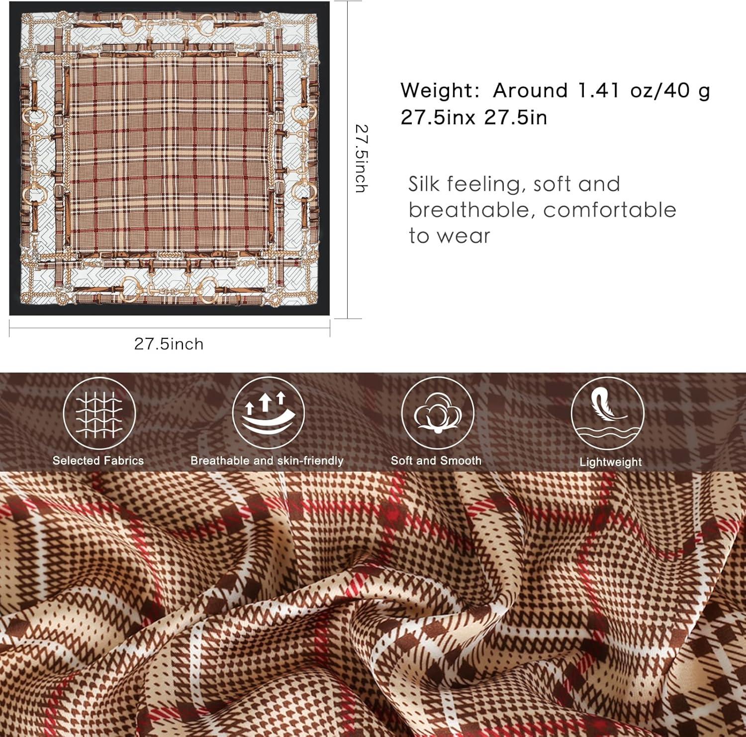 imageEXTREE Silk Feeling Scarf Medium Square Satin Head Scarf Sleeping Hair Wrapping for Women 275  275 inchesRein Houndstooth Black Frame