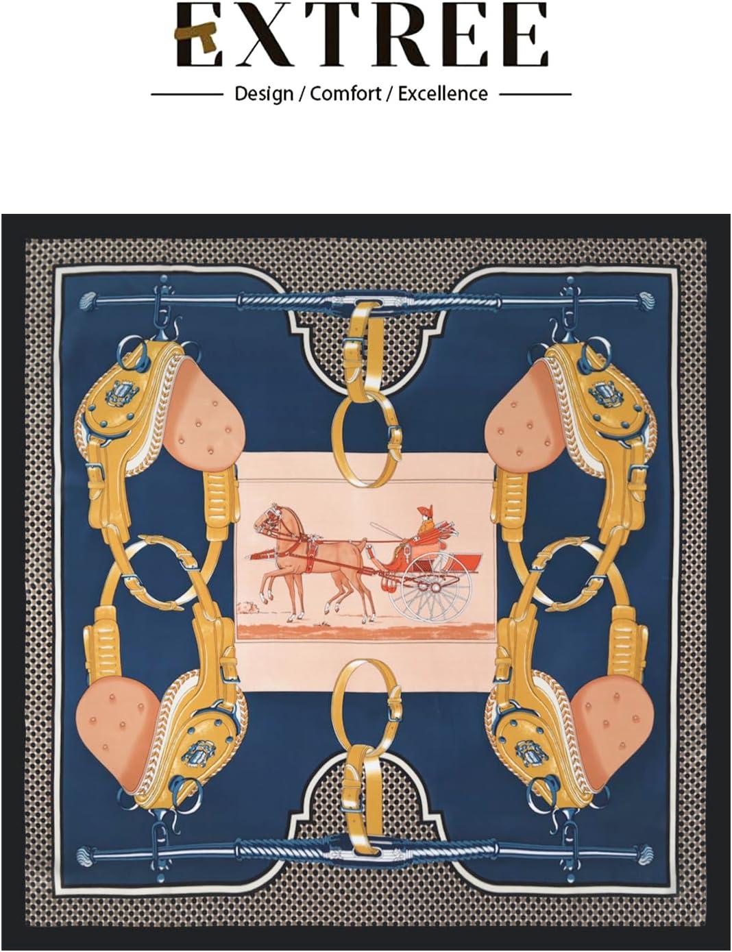 imageEXTREE Silk Feeling Scarf Medium Square Satin Head Scarf Sleeping Hair Wrapping for Women 275  275 inchesSaddle Chain Navy Blue