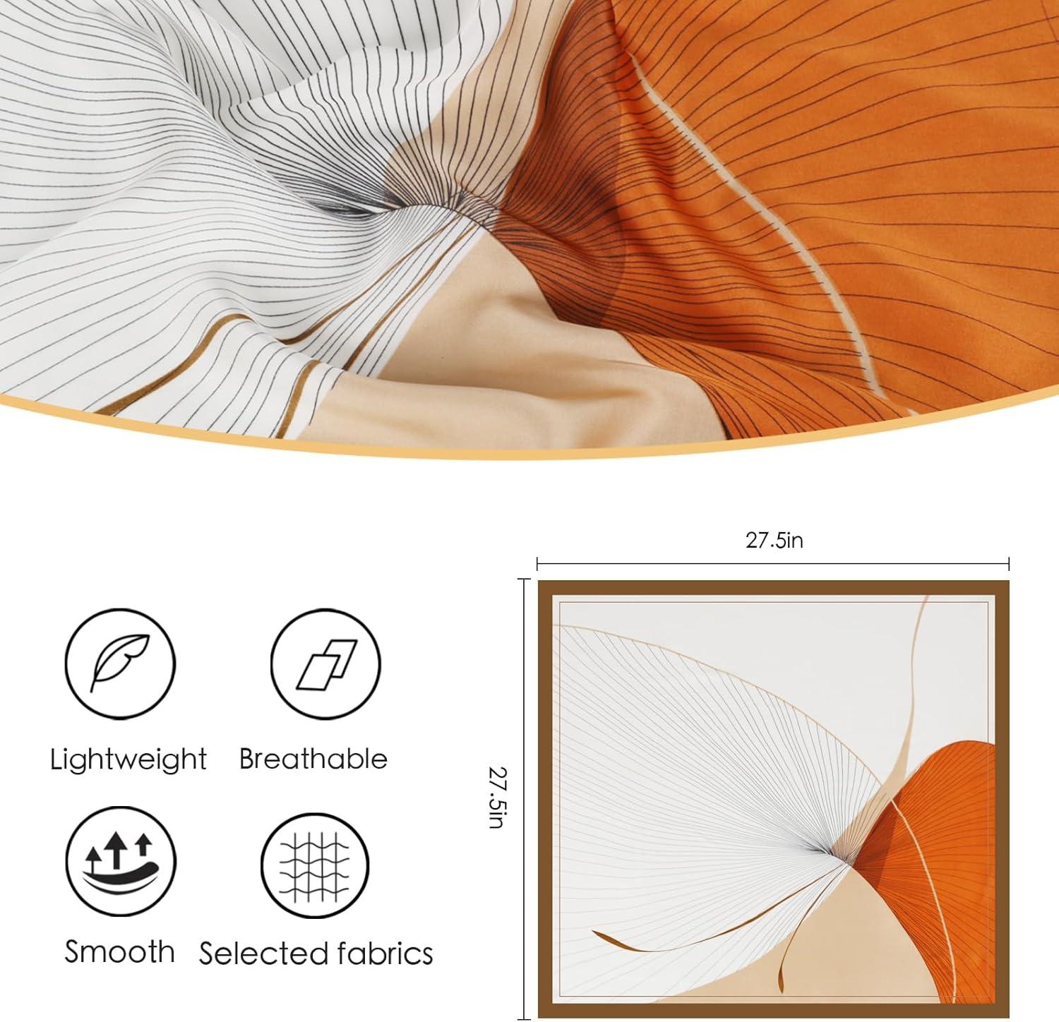 imageEXTREE Silk Feeling Scarf Medium Square Satin Head Scarf Sleeping Hair Wrapping for Women 275  275 inchesSunset Orange