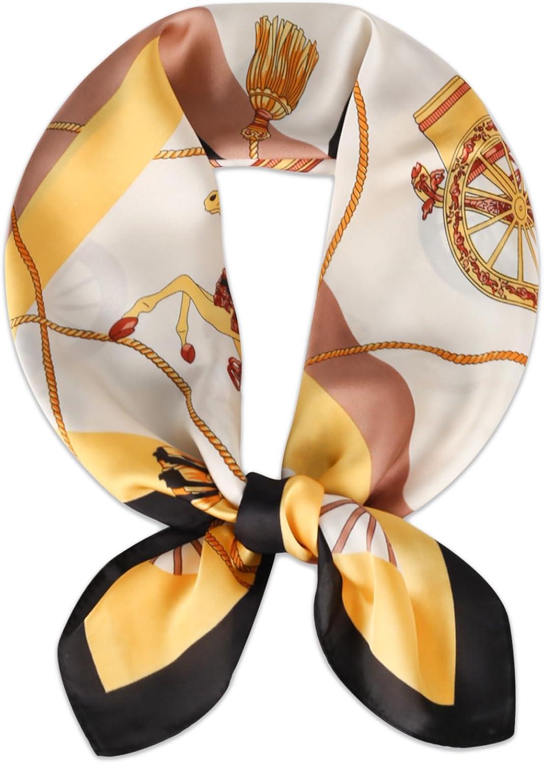 imageEXTREE Silk Feeling Scarf Medium Square Satin Head Scarf Sleeping Hair Wrapping for Women 275  275 inchesTassel Carriage Yellow