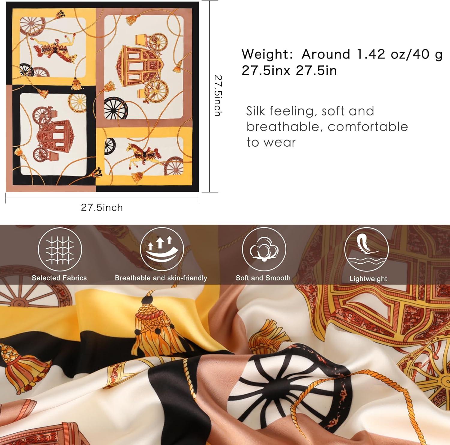 imageEXTREE Silk Feeling Scarf Medium Square Satin Head Scarf Sleeping Hair Wrapping for Women 275  275 inchesTassel Carriage Yellow