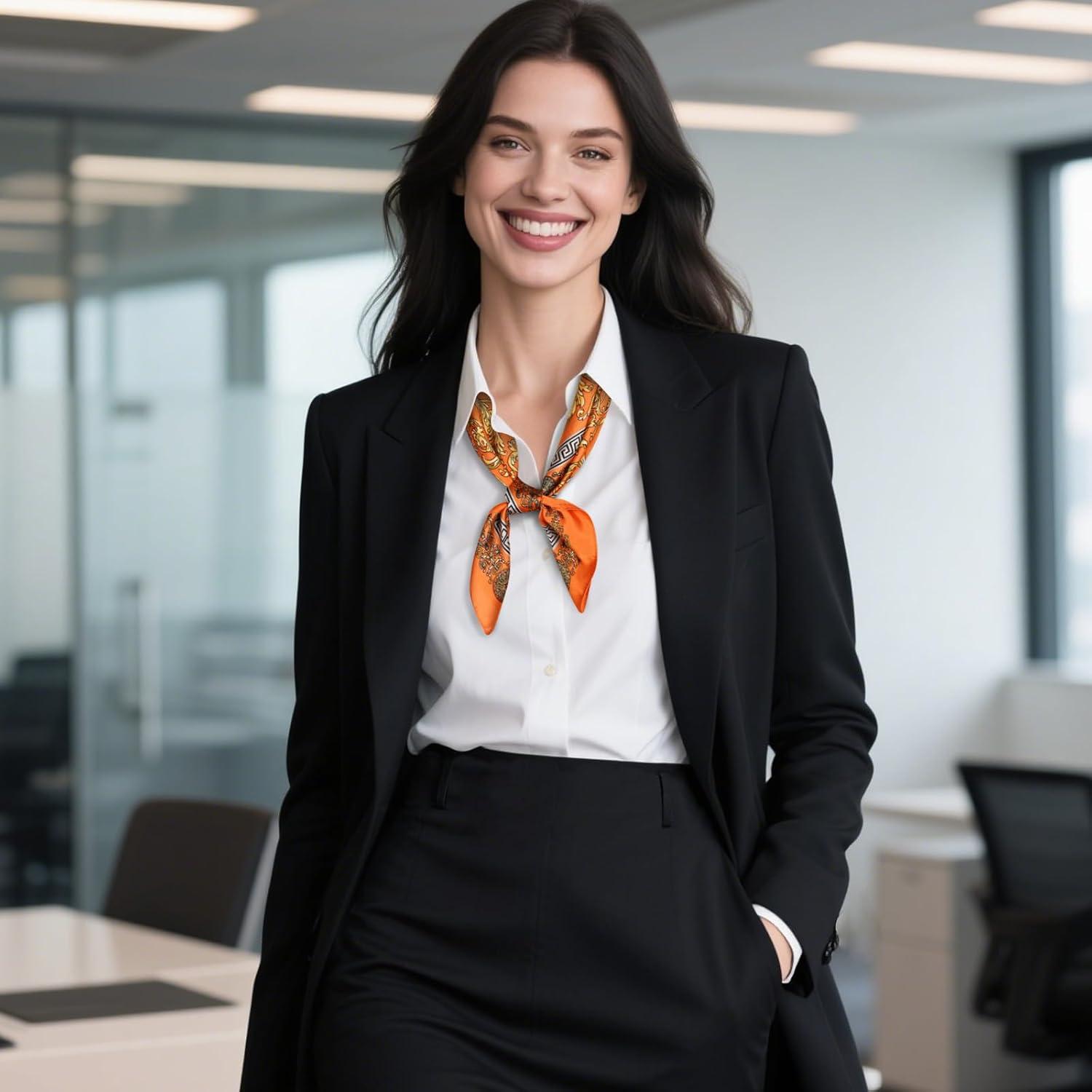 imageEXTREE Silk Feeling Scarf Medium Square Satin Head Scarf Sleeping Hair Wrapping for Women 275  275 inchesTotem Orange