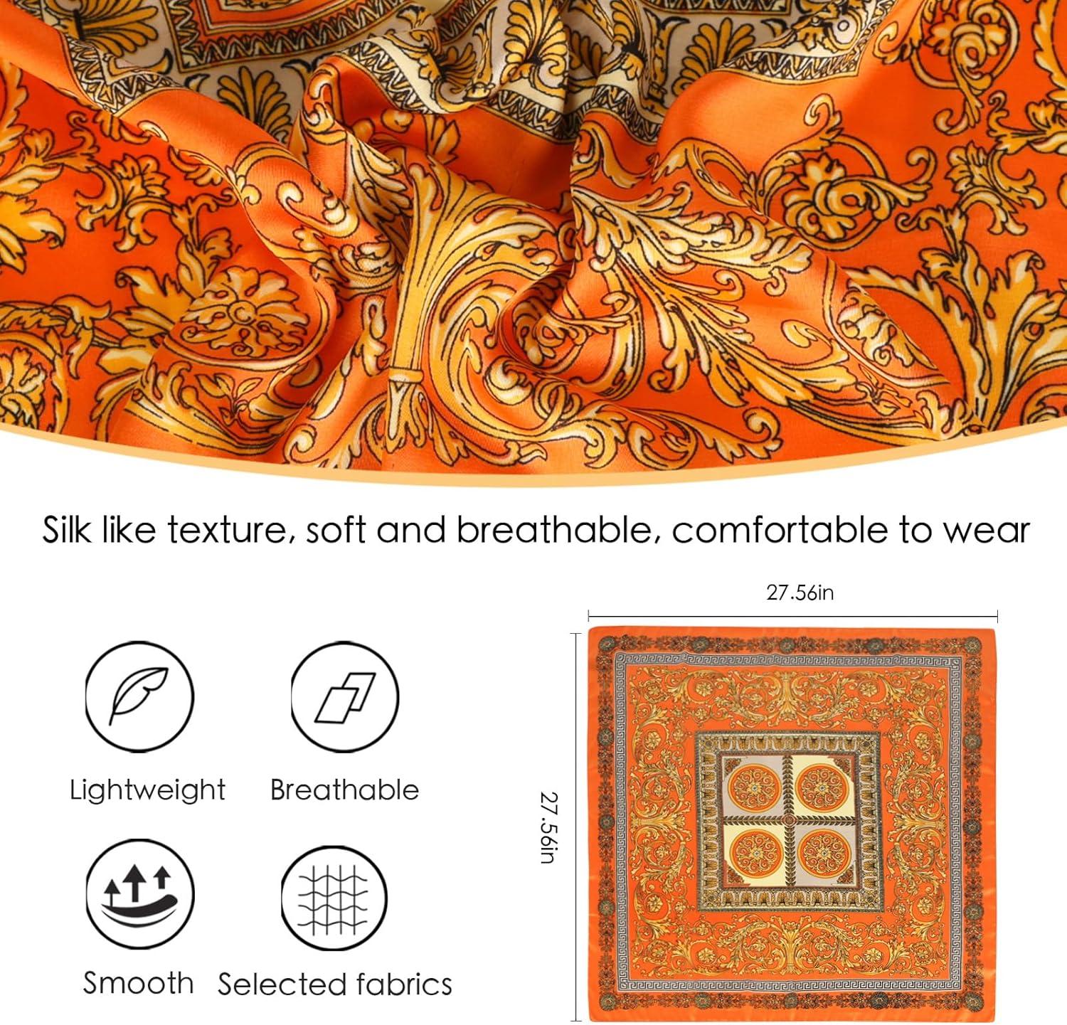 imageEXTREE Silk Feeling Scarf Medium Square Satin Head Scarf Sleeping Hair Wrapping for Women 275  275 inchesTotem Orange