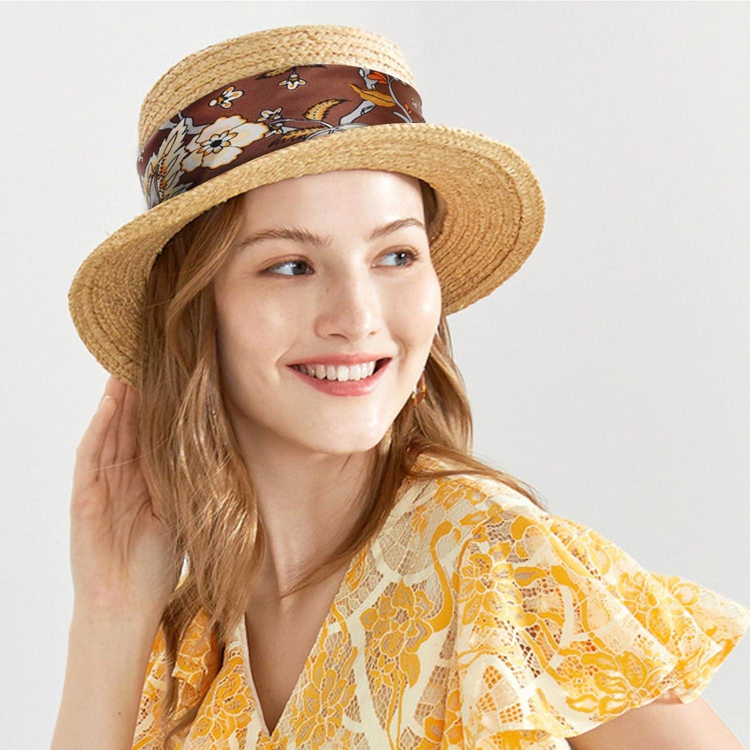 imageEXTREE Silk Feeling Scarf Medium Square Satin Head Scarf Sleeping Hair Wrapping for Women 275  275 inchesYellow Flowers