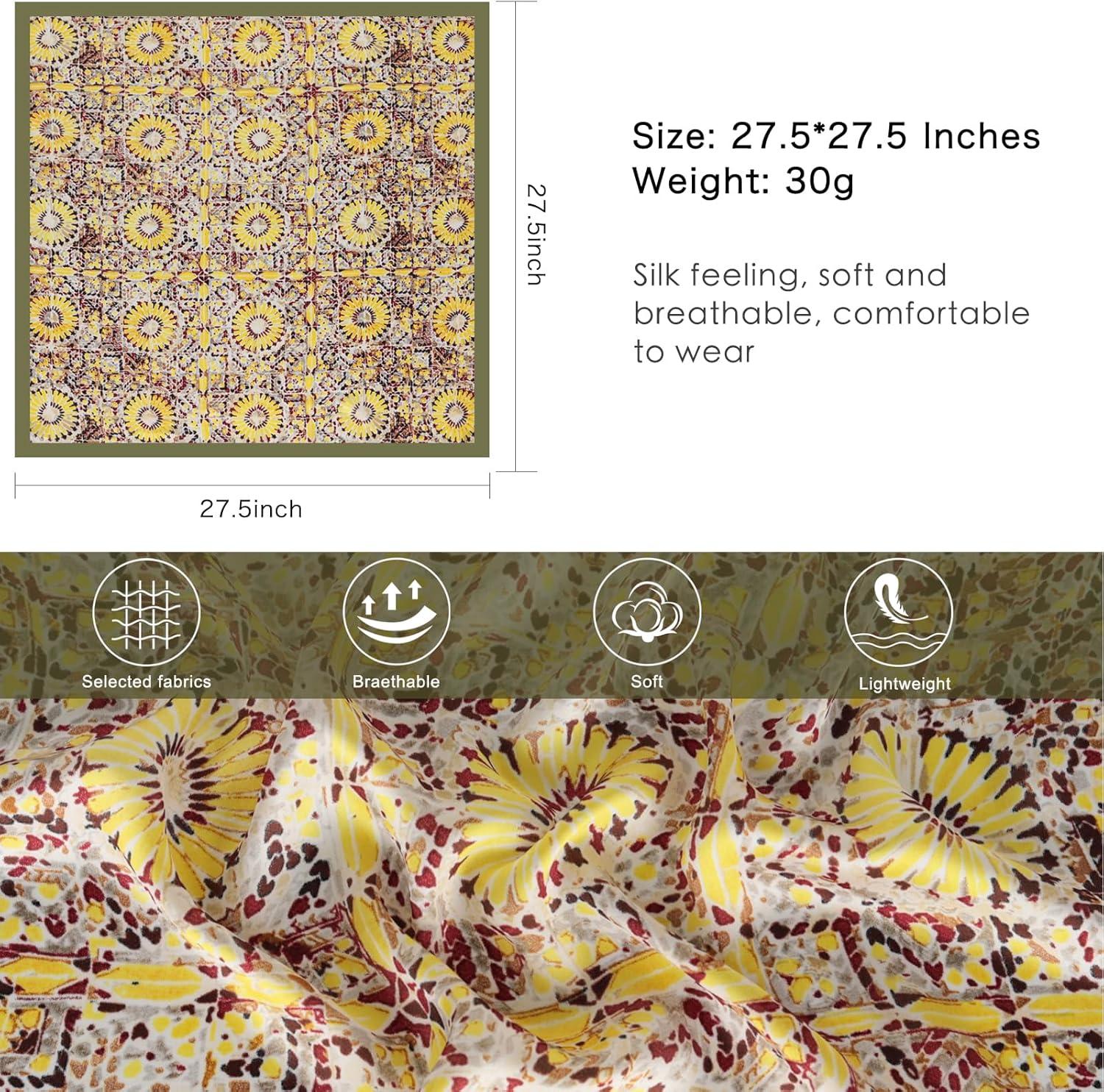imageEXTREE Silk Feeling Scarf Medium Square Satin Head Scarf Sleeping Hair Wrapping for Women 275  275 inchesYellow Geometric Print