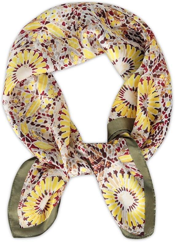 imageEXTREE Silk Feeling Scarf Medium Square Satin Head Scarf Sleeping Hair Wrapping for Women 275  275 inchesYellow Geometric Print