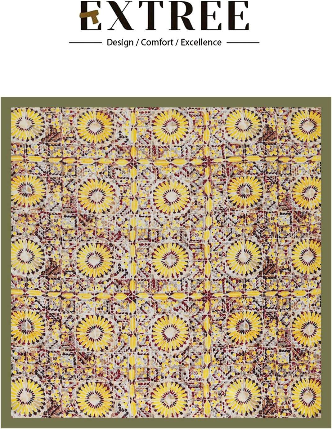 imageEXTREE Silk Feeling Scarf Medium Square Satin Head Scarf Sleeping Hair Wrapping for Women 275  275 inchesYellow Geometric Print