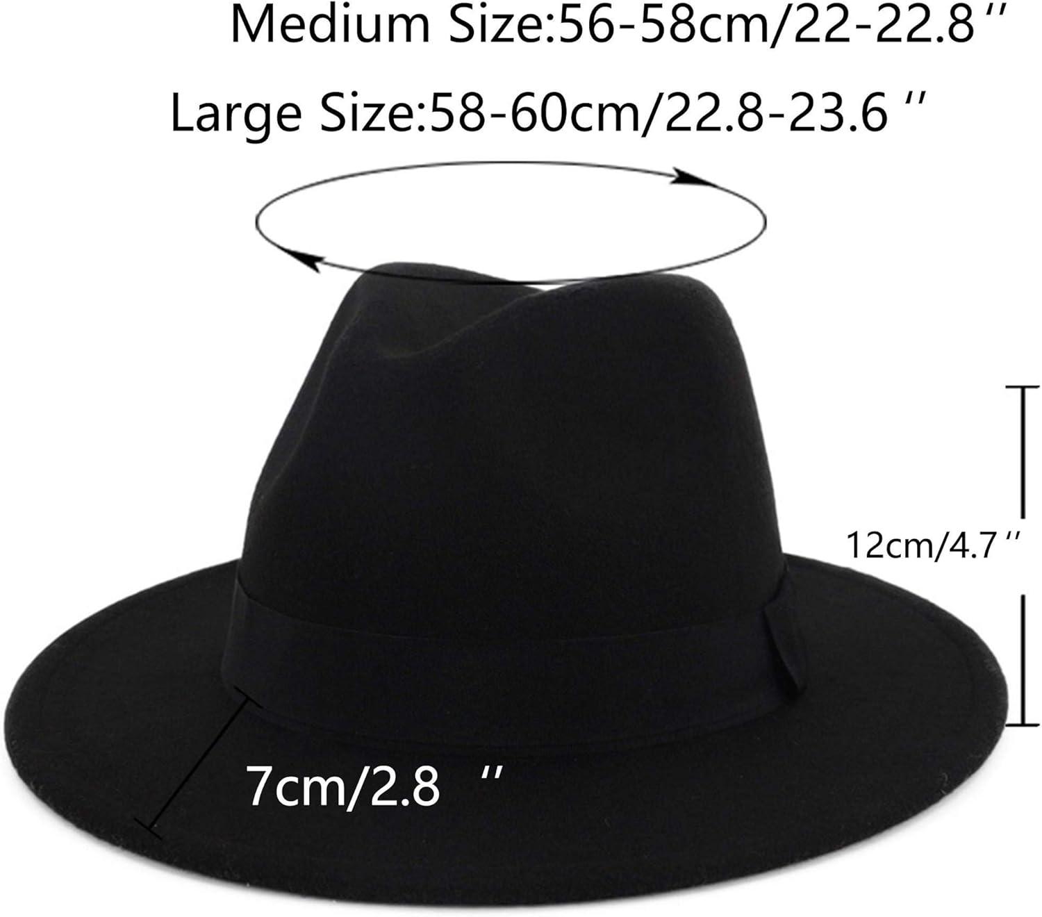 imageEXTREE Wide Brim Wool Felt Fedora Hat for Men and Women with Belt Buckle TwoTone StitchingBlackred