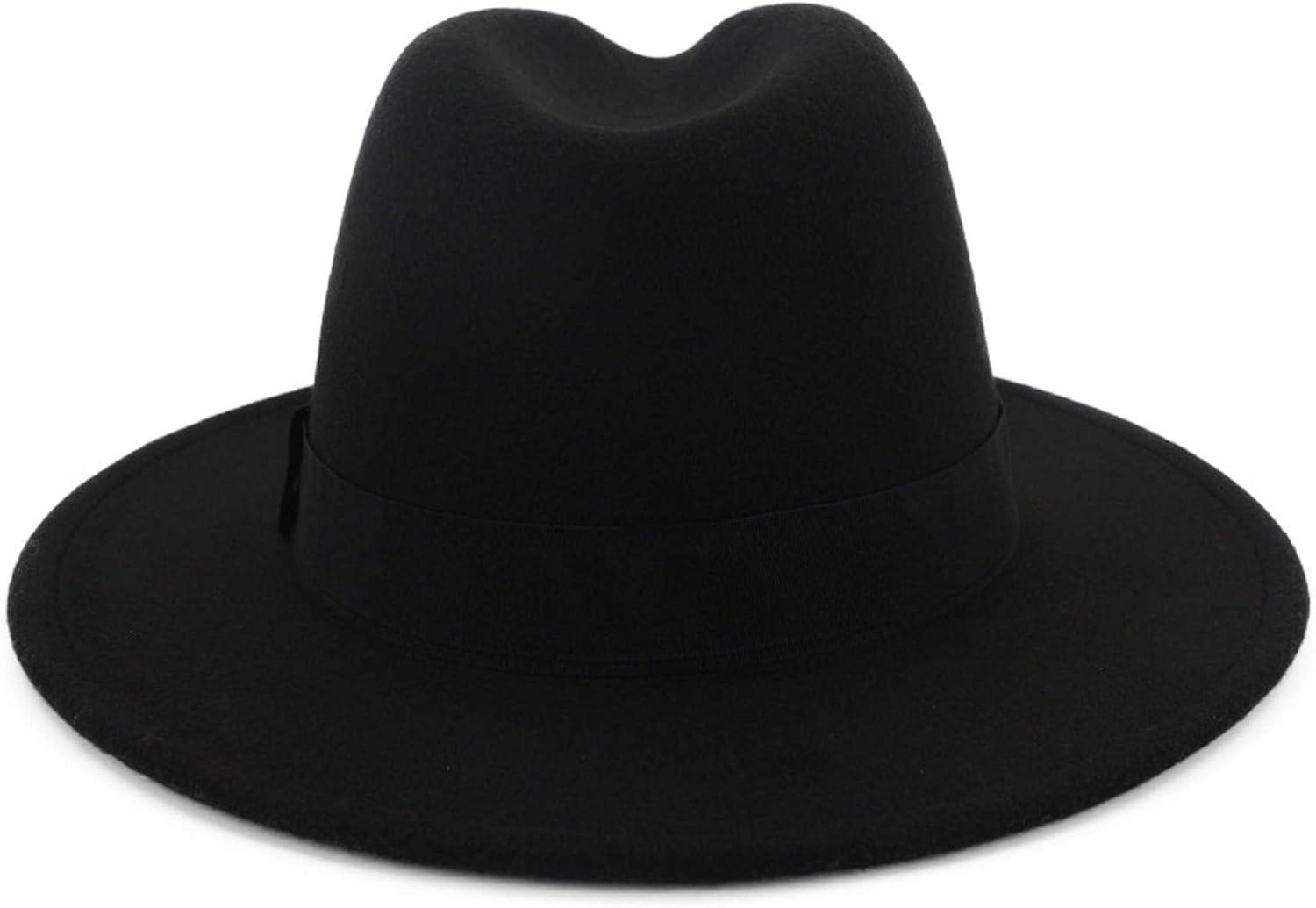 imageEXTREE Wide Brim Wool Felt Fedora Hat for Men and Women with Belt Buckle TwoTone StitchingBlackred