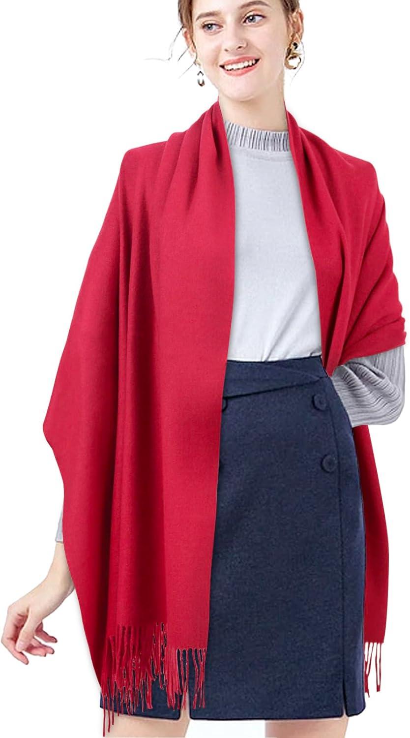 imageEXTREE Women Shawl Wrap Scarf Pashmina Wedding Christmas Birthday Gifts Idea Large Soft StoleType001red