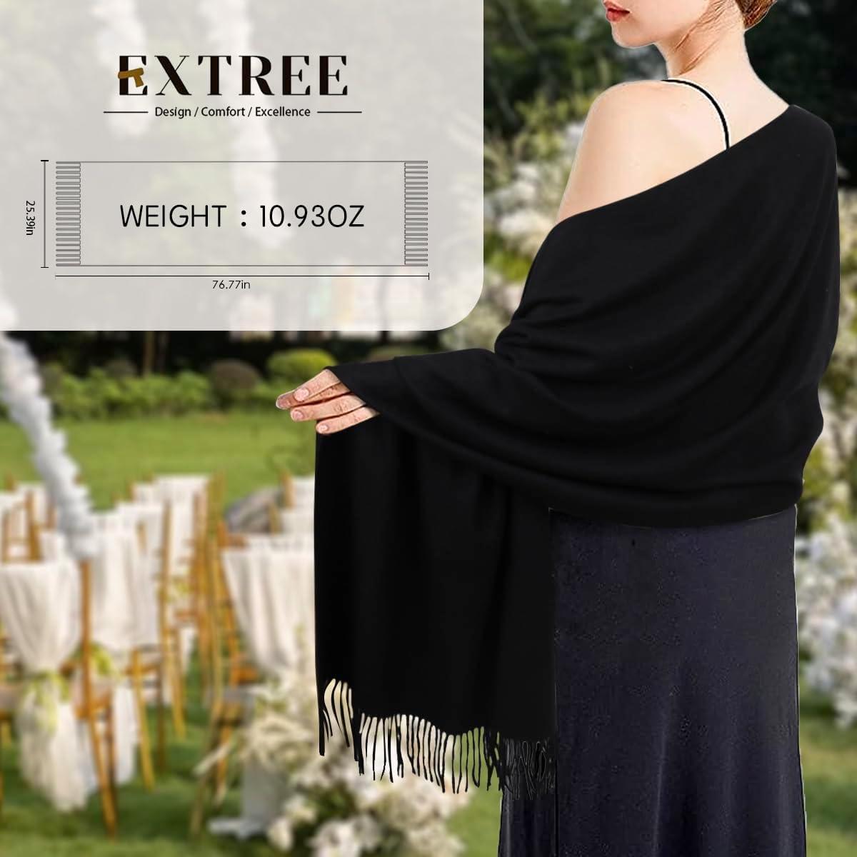 imageEXTREE Women Shawl Wrap Scarf Pashmina Wedding Christmas Birthday Gifts Idea Large Soft StoleType004black