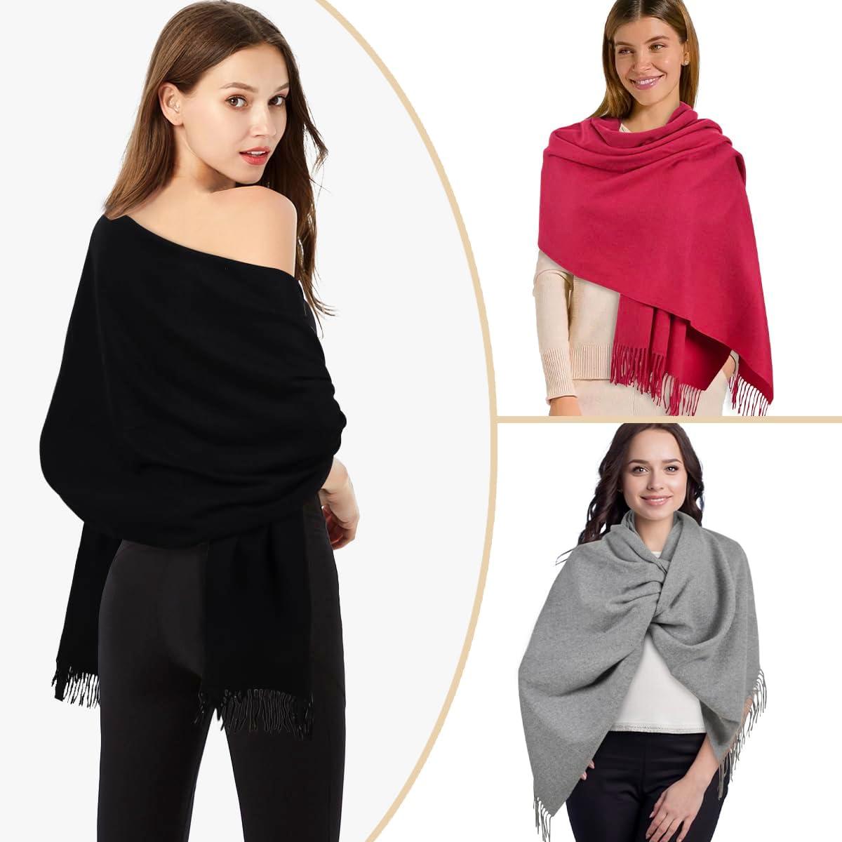 imageEXTREE Women Shawl Wrap Scarf Pashmina Wedding Christmas Birthday Gifts Idea Large Soft StoleType004black