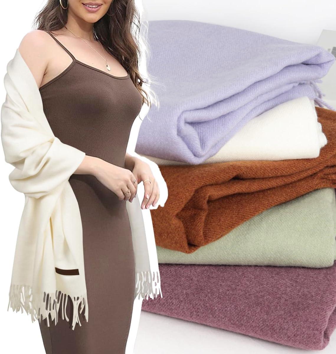 imageEXTREE Women Shawl Wrap Scarf Pashmina Wedding Christmas Birthday Gifts Idea Large Soft StoleType007white