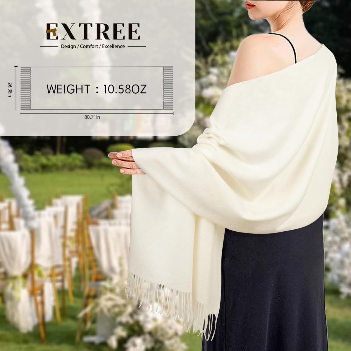 imageEXTREE Women Shawl Wrap Scarf Pashmina Wedding Christmas Birthday Gifts Idea Large Soft StoleType007white