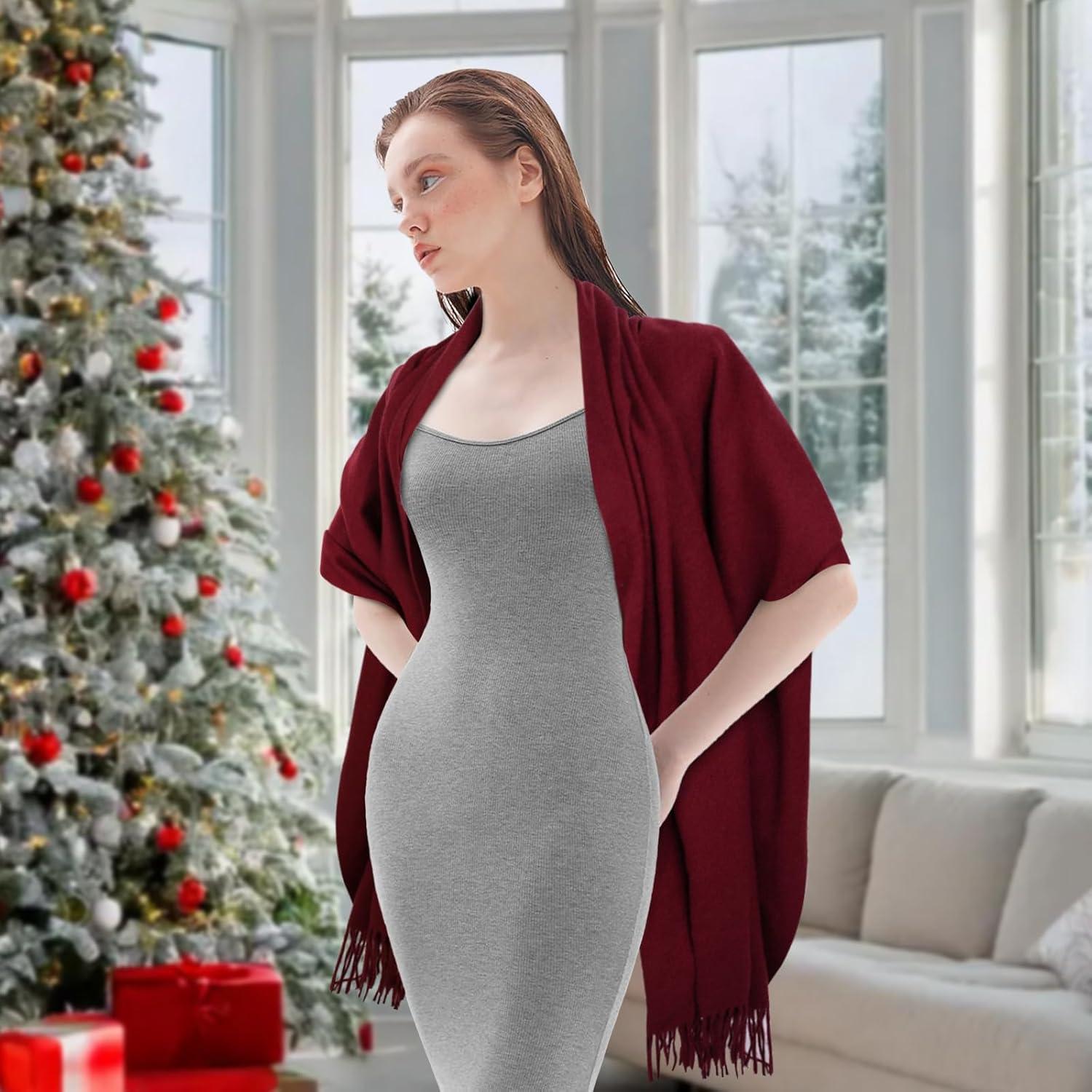 imageEXTREE Women Shawl Wrap Scarf Pashmina Wedding Christmas Birthday Gifts Idea Large Soft StoleType018claret